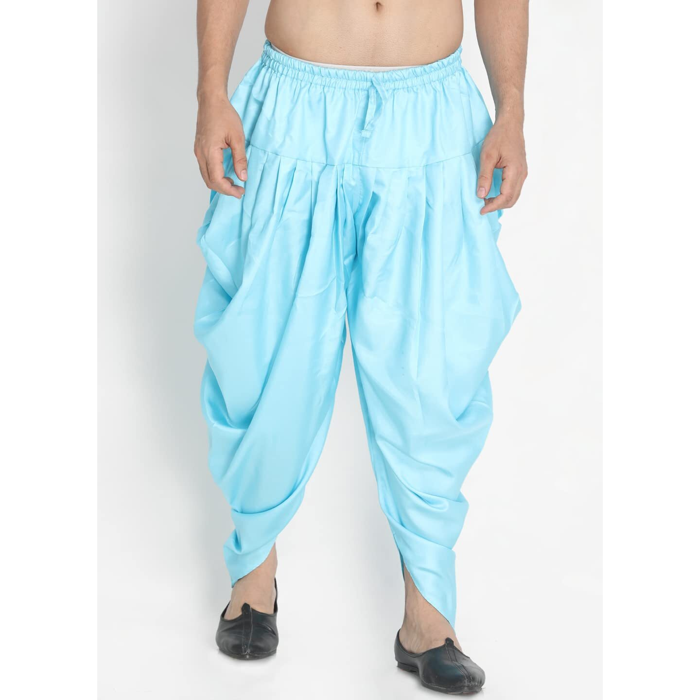 VASTRAMAY Men's Light Blue Cotton Satin Blend Dhoti (VASMCD005AQ_Size-Free_Aqua)