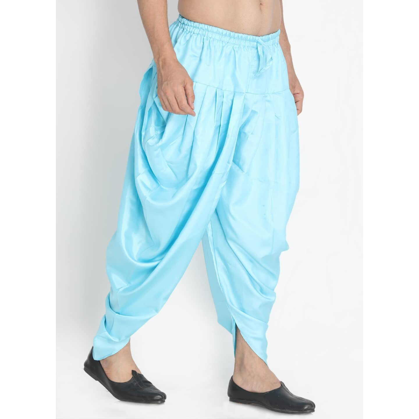 VASTRAMAY Men's Light Blue Cotton Satin Blend Dhoti (VASMCD005AQ_Size-Free_Aqua)