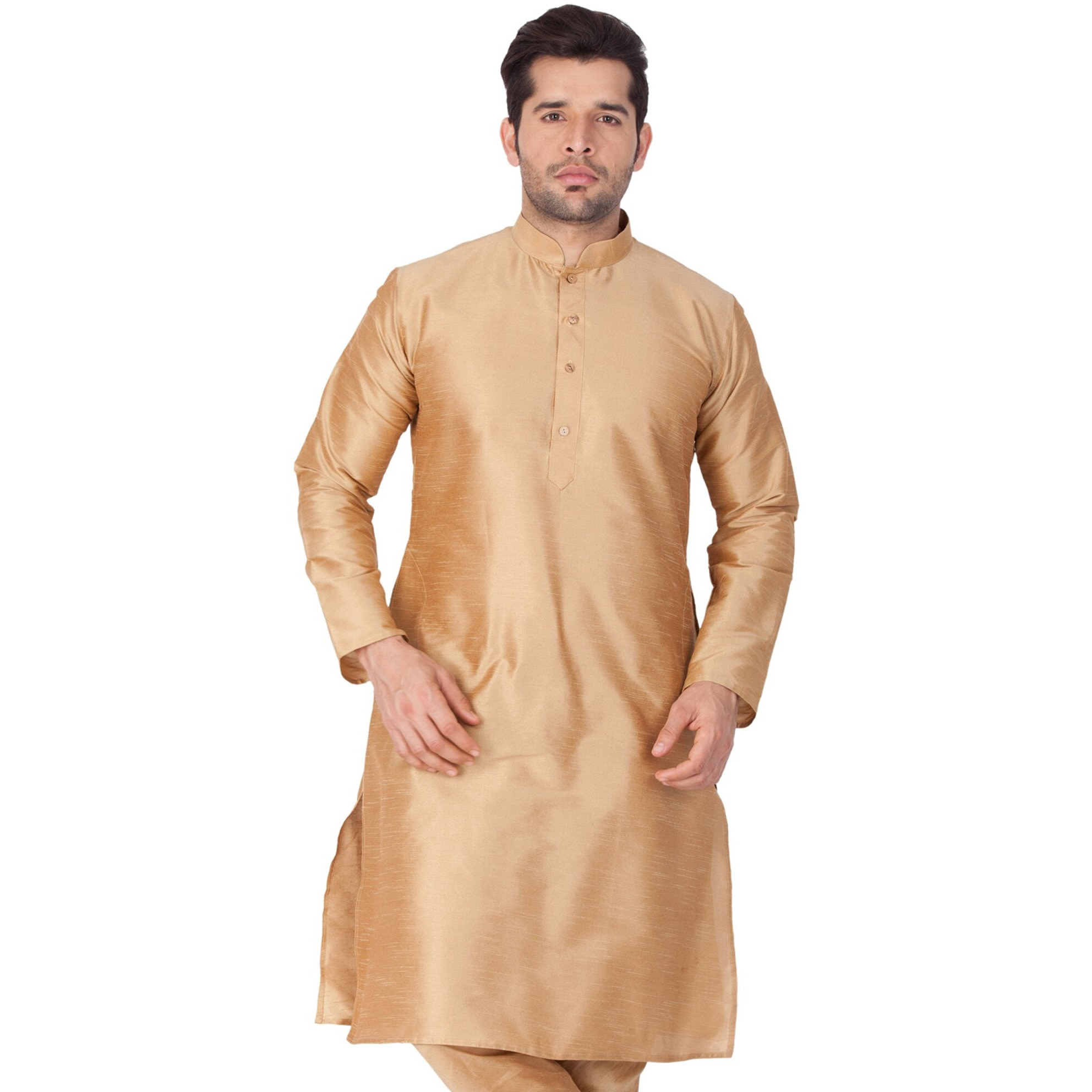 VASTRAMAY Men's Cotton Silk Blend Kurta-New Rose Gold