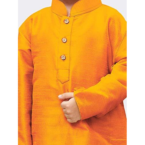 VASTRAMAY Boys' Saffron Silk Blend Kurta Pyjama Set with Cap-VASBKOR001nPORnC_32