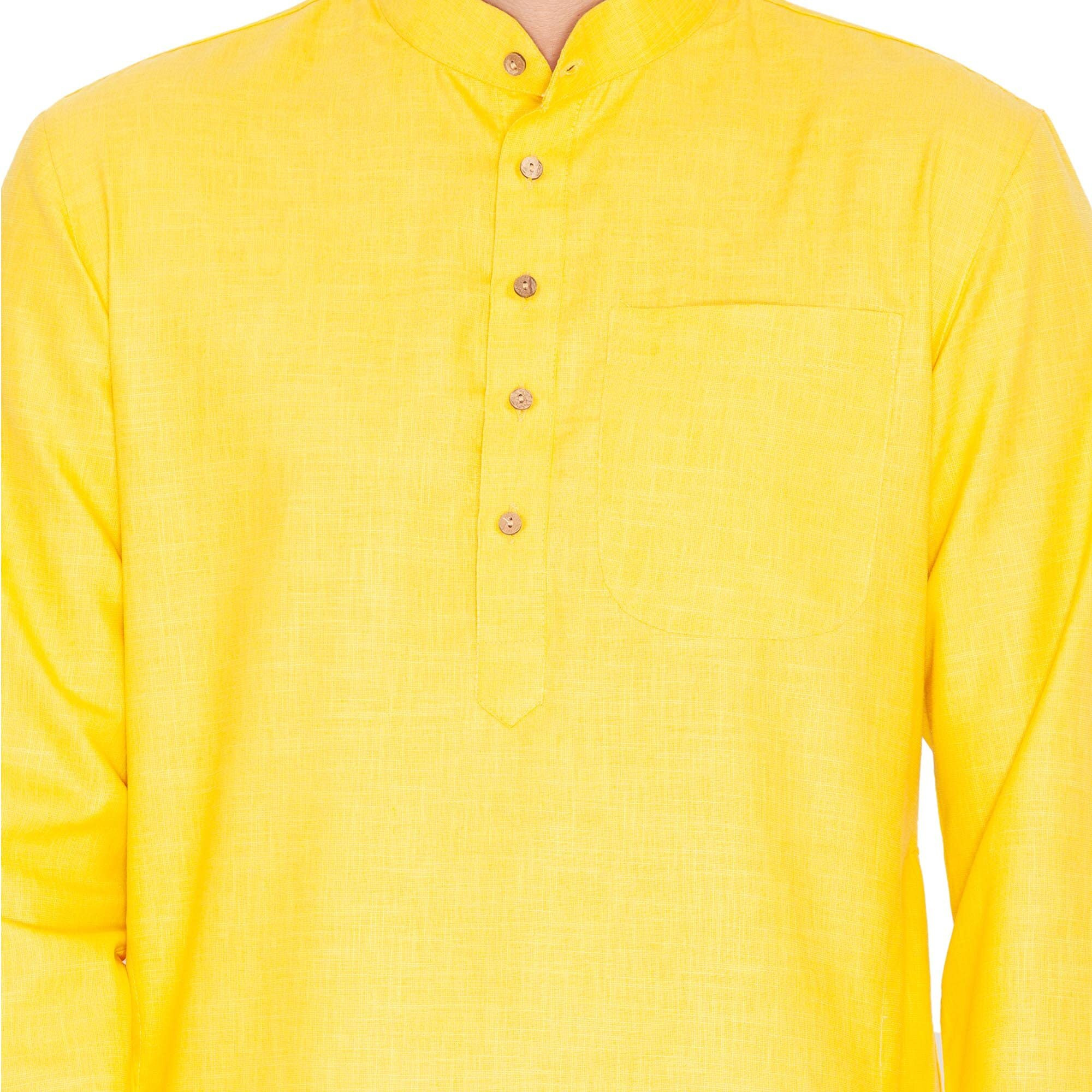 VASTRAMAY Men Linen Only Kurta Ethnicwear (VASMK031YW_46 Colour Yellow Size 46)