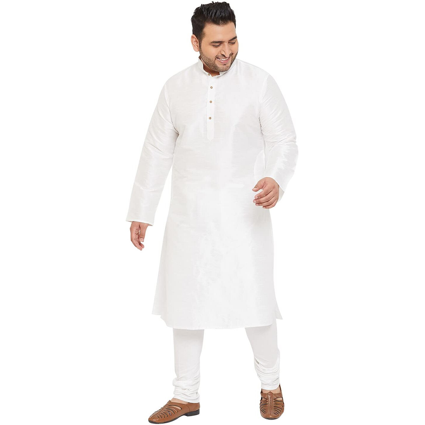 VASTRAMAY Plus Size Men's Silk Blend Kurta Set-New White
