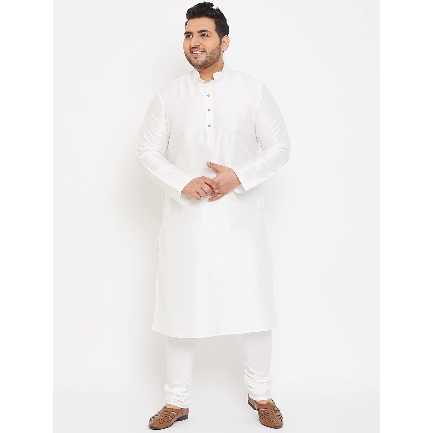 VASTRAMAY Plus Size Men's Silk Blend Kurta Set-New White