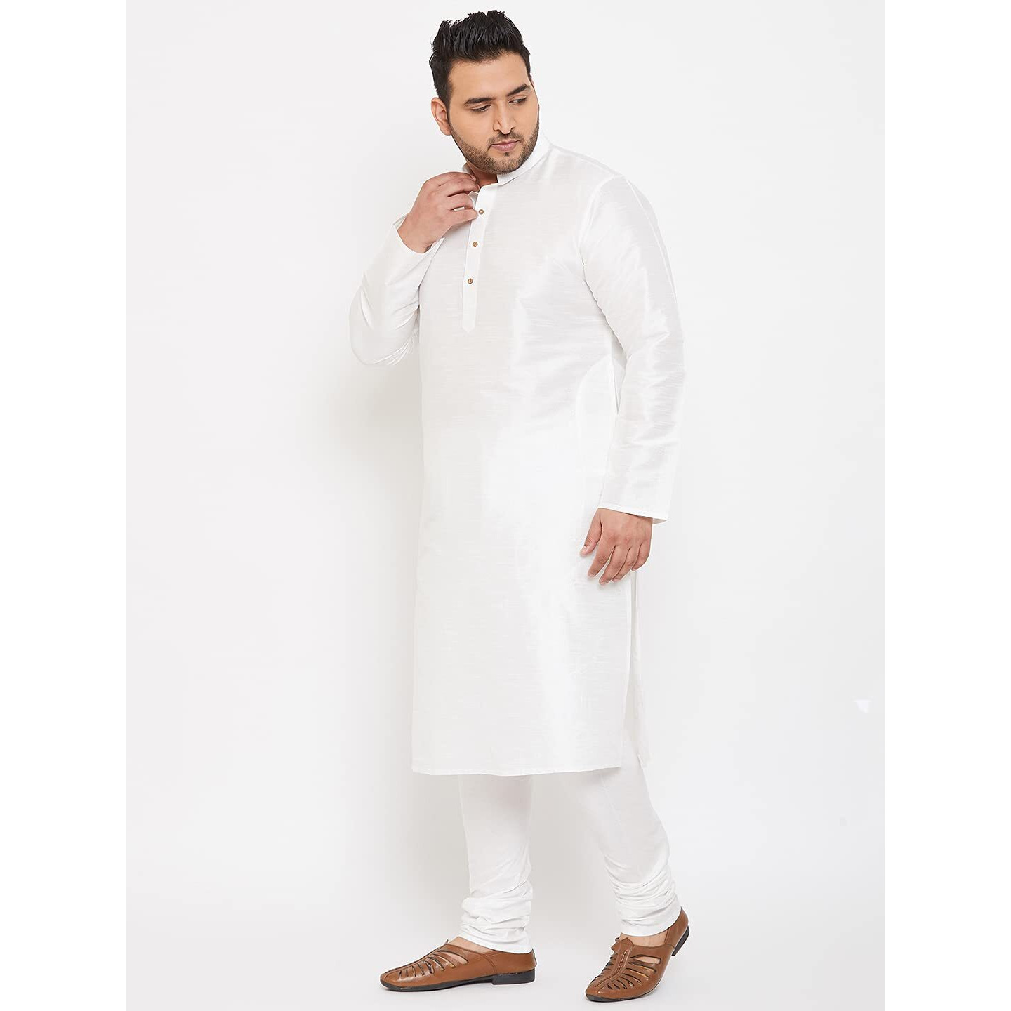 VASTRAMAY Plus Size Men's Silk Blend Kurta Set-New White