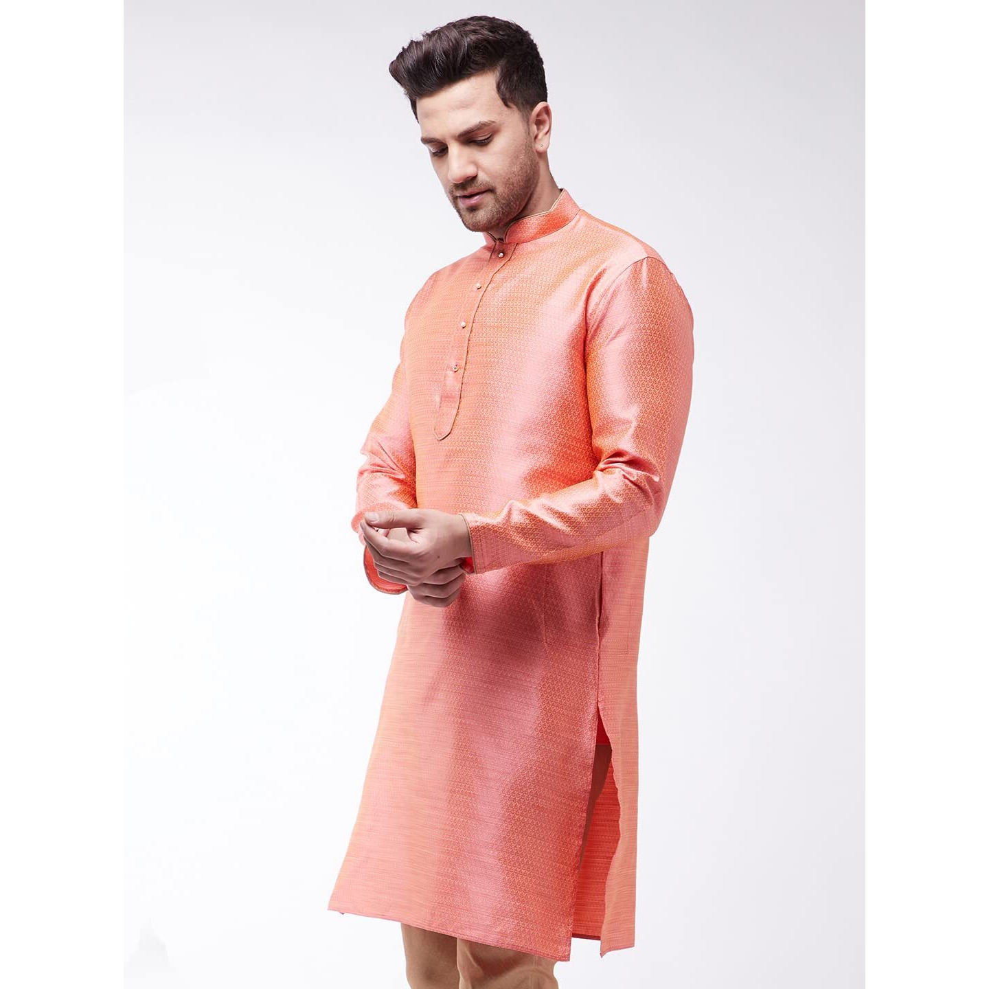VASTRAMAY Men's Pink Cotton Silk Blend Kurta_VASMK047PN_44