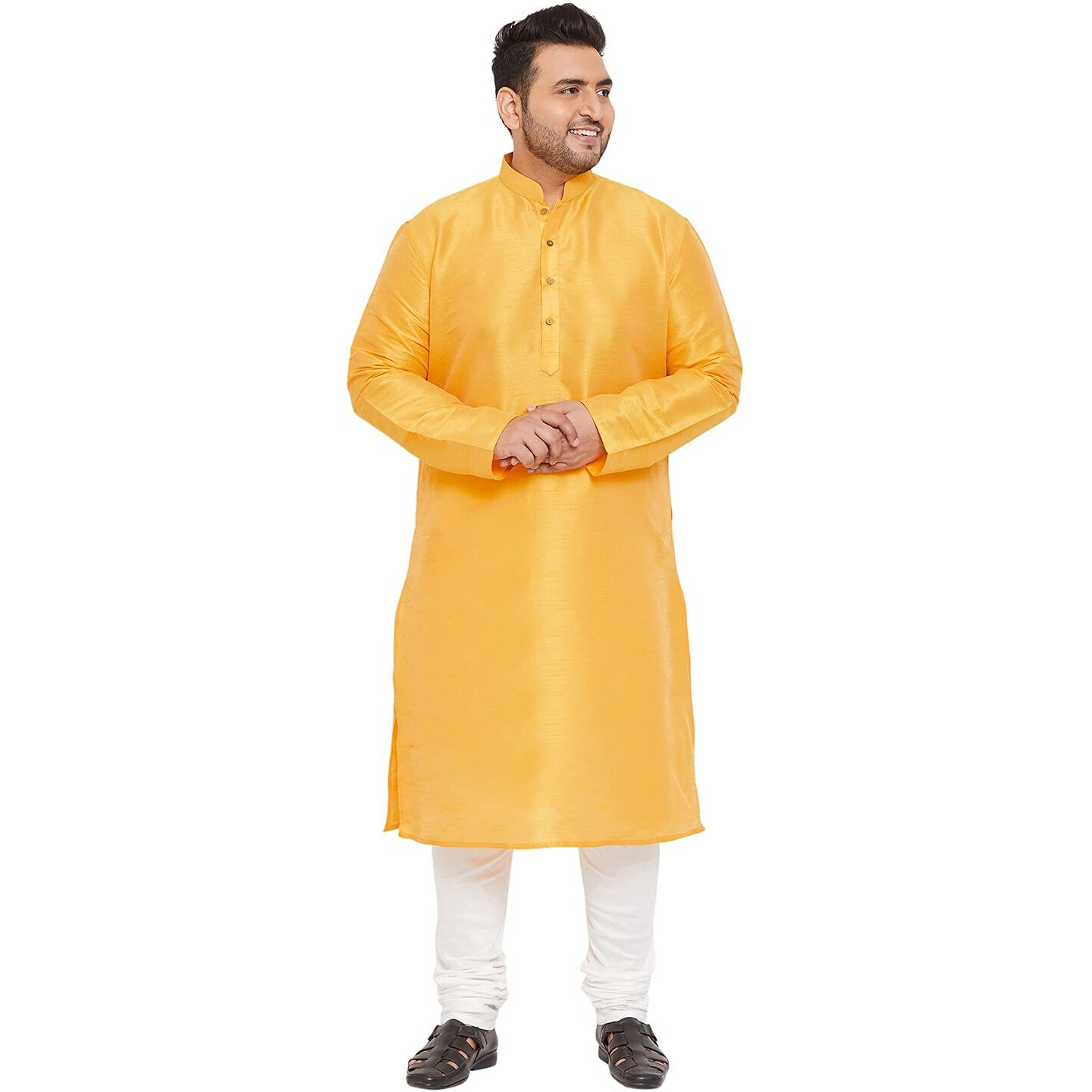 VASTRAMAY Plus Size Men's Silk Blend Kurta Set-New Yellow