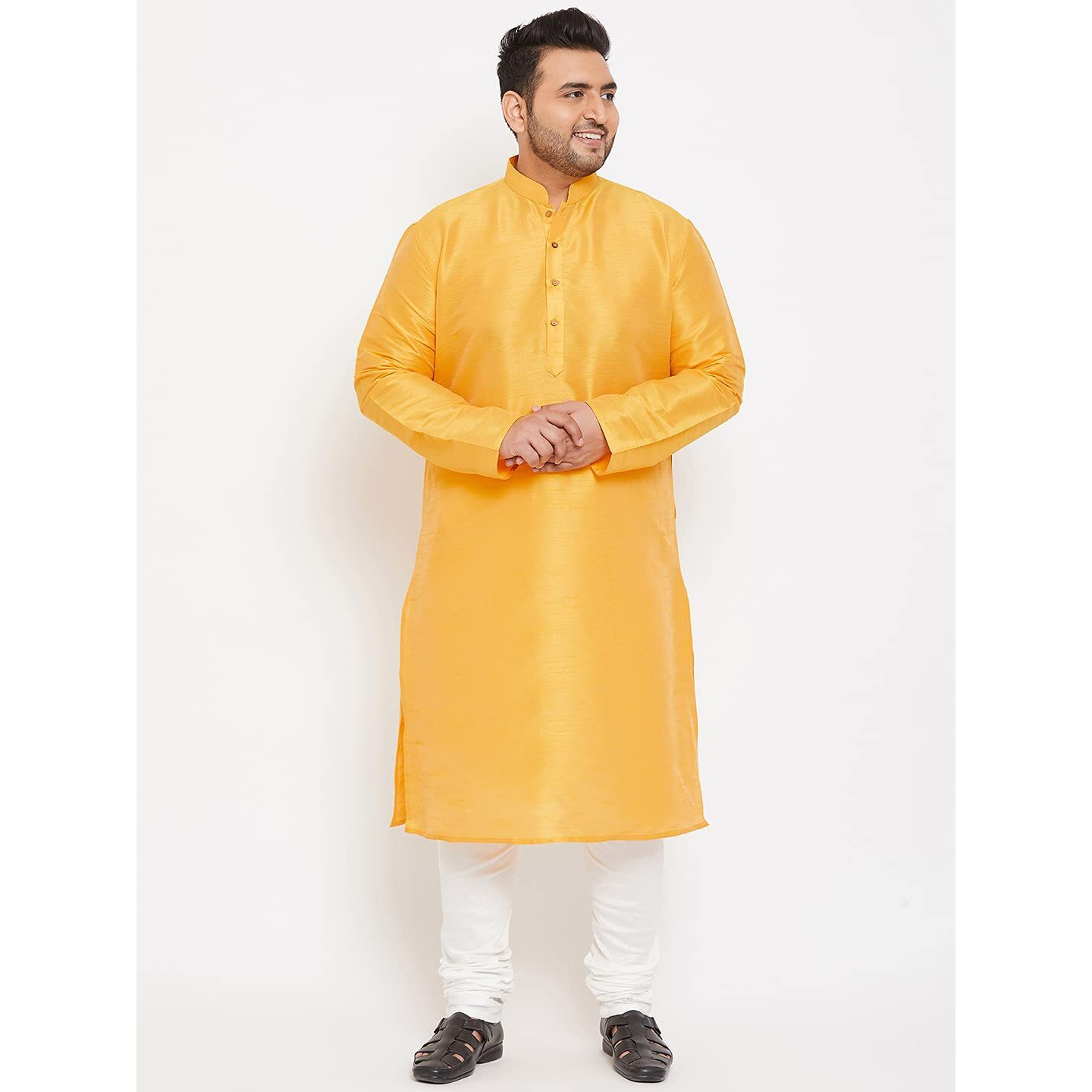 VASTRAMAY Plus Size Men's Silk Blend Kurta Set-New Yellow