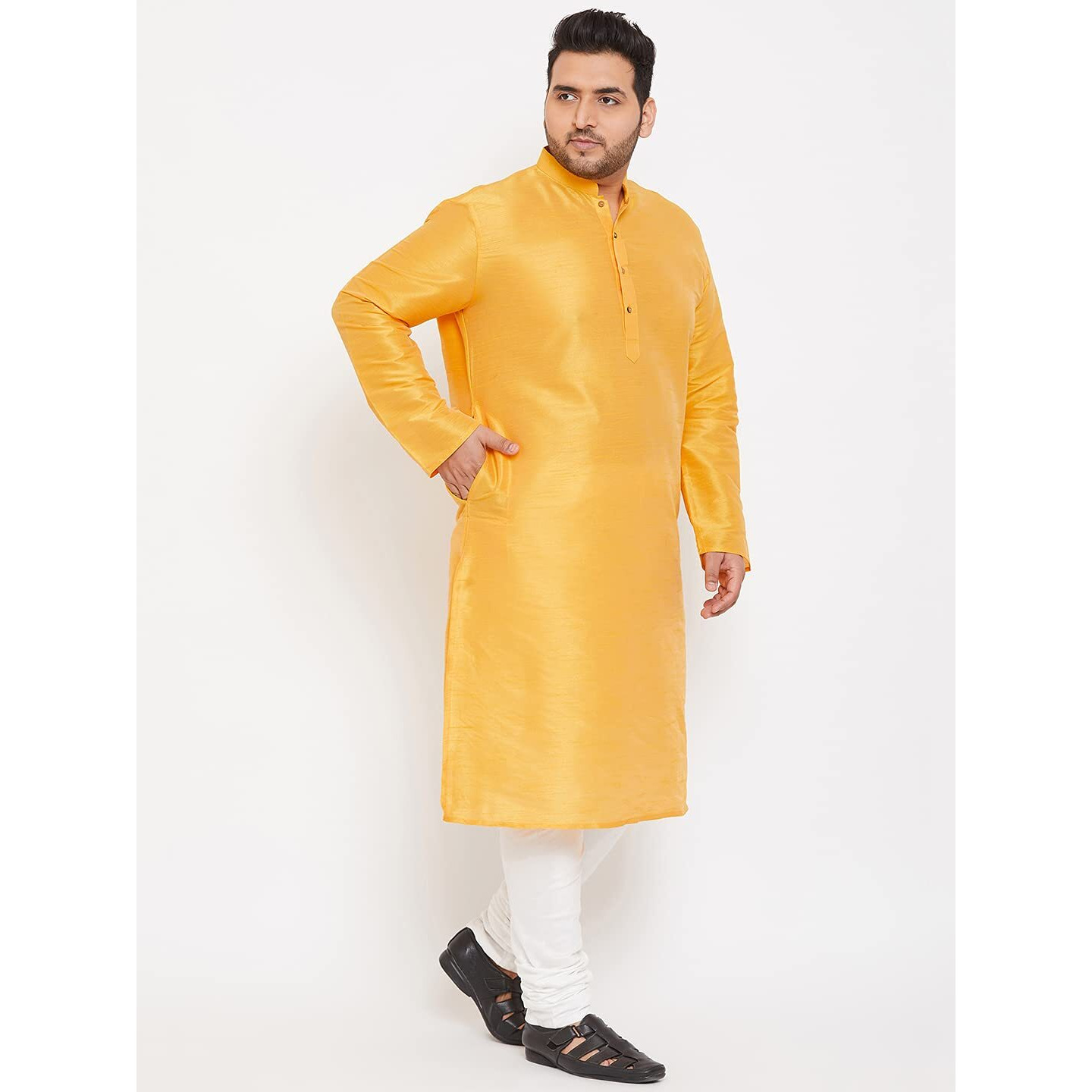 VASTRAMAY Plus Size Men's Silk Blend Kurta Set-New Yellow