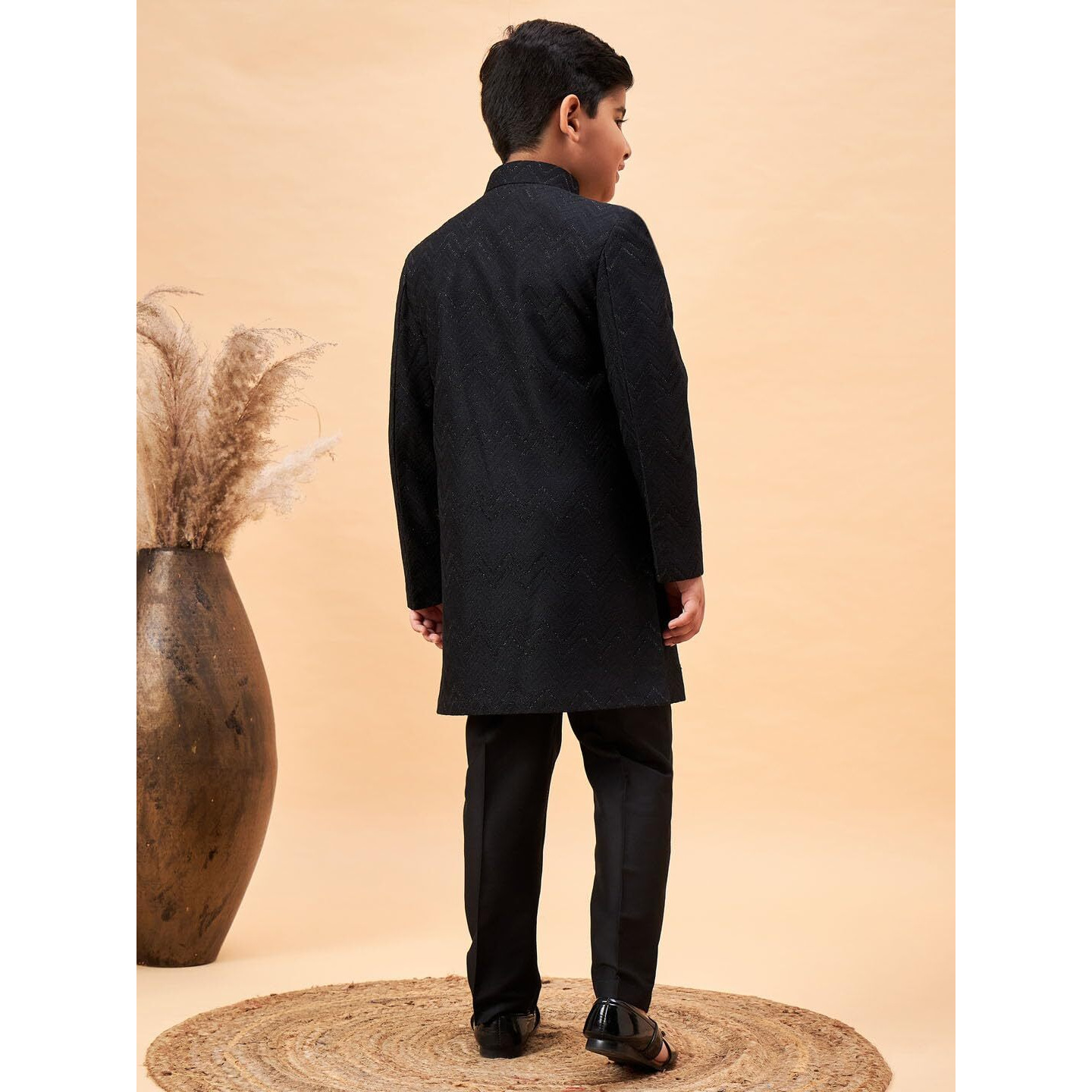 VASTRAMAY Boys' Black Sherwani Set_VASBIW036BLnPANT002BL_32