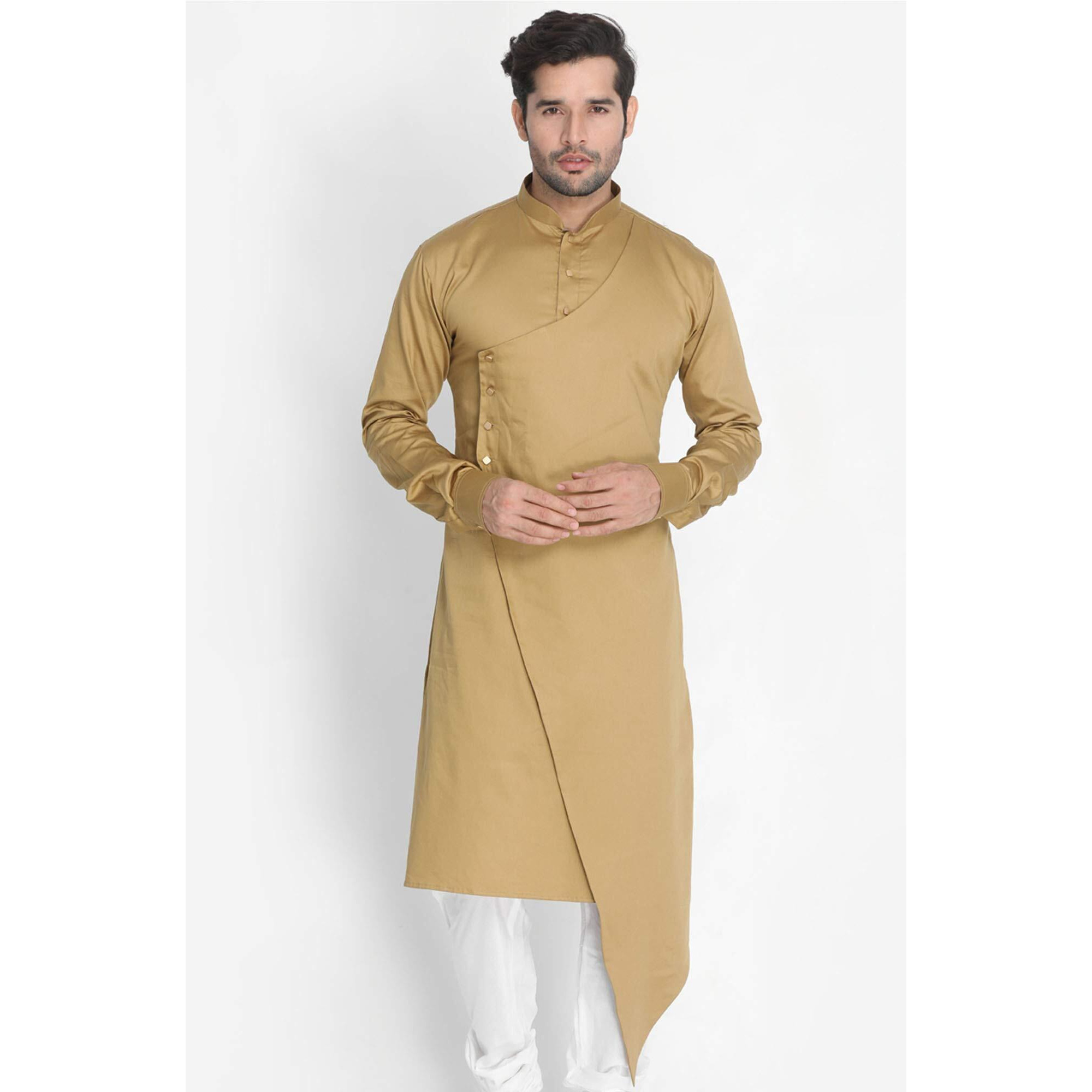 VASTRAMAY Men's Chiku Cotton Blend Kurta_VASMK062CH_40