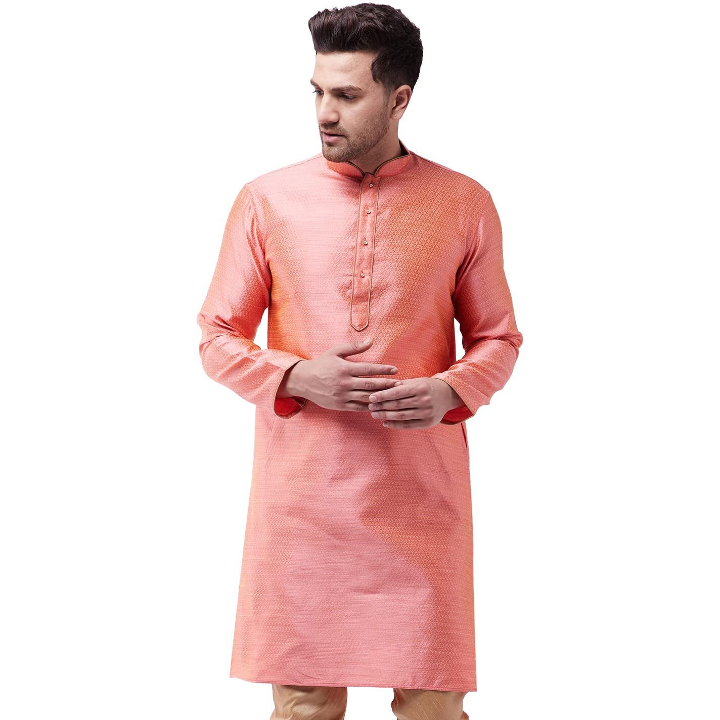 VASTRAMAY Men's Pink Cotton Silk Blend Kurta_VASMK047PN_38