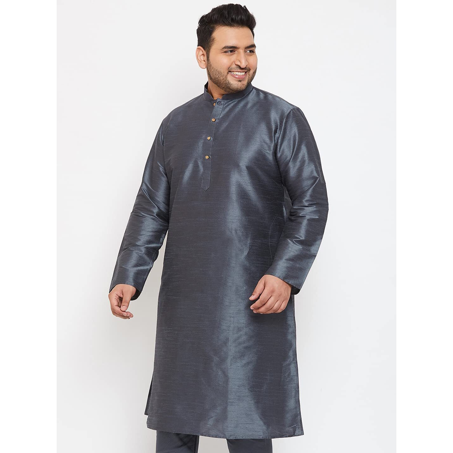 VASTRAMAY Plus Men's Steel Grey Silk Blend Kurta (VPLUSMK001ST_48)