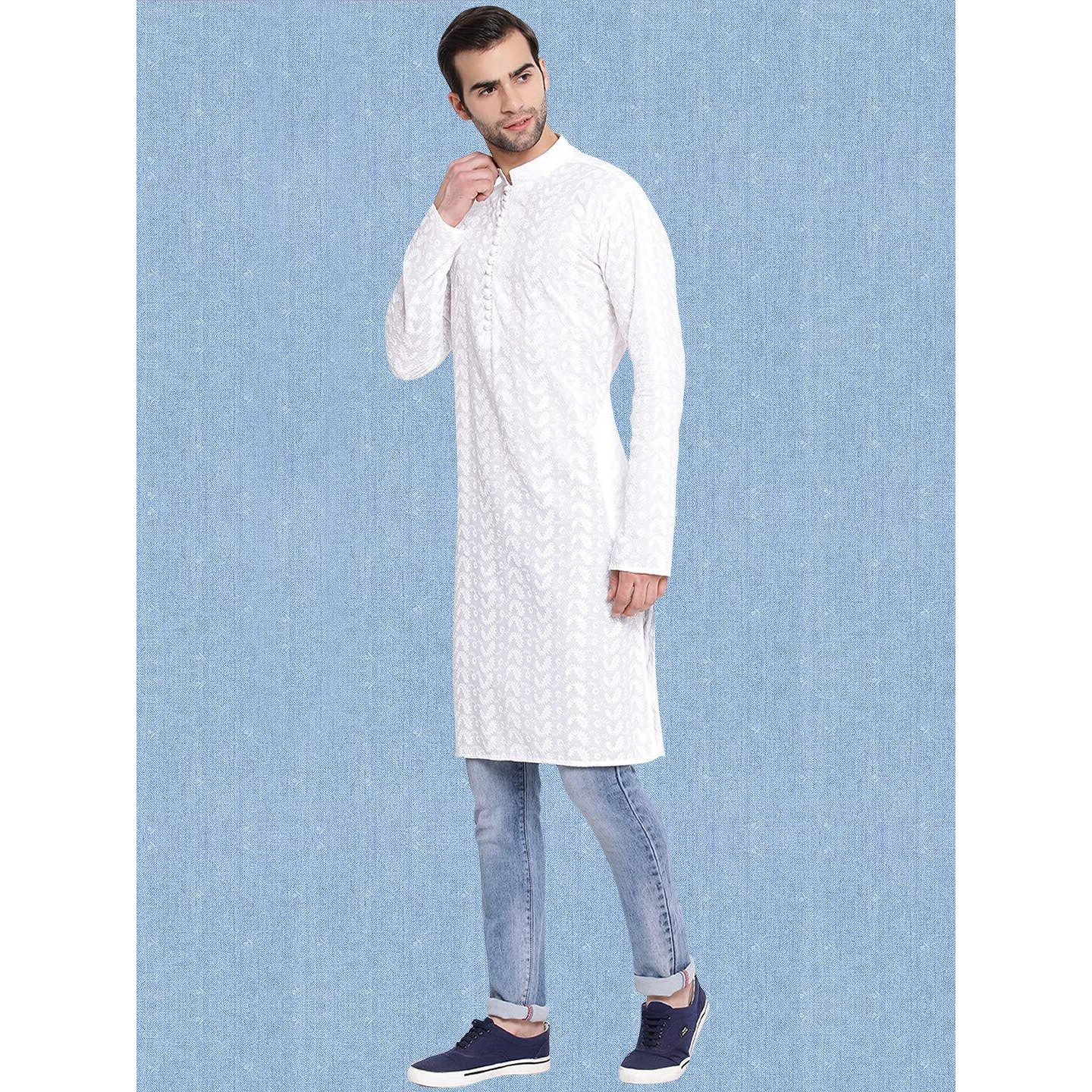 VASTRAMAY Mens Pure Cotton White Kurta Pyjama Set - Classic Ethnic Attire for Timeless Style and Cultural Celebrations | Classic Ensemble Of Lukhnowi Chikankari Embroidered Full Sleeves Kurta