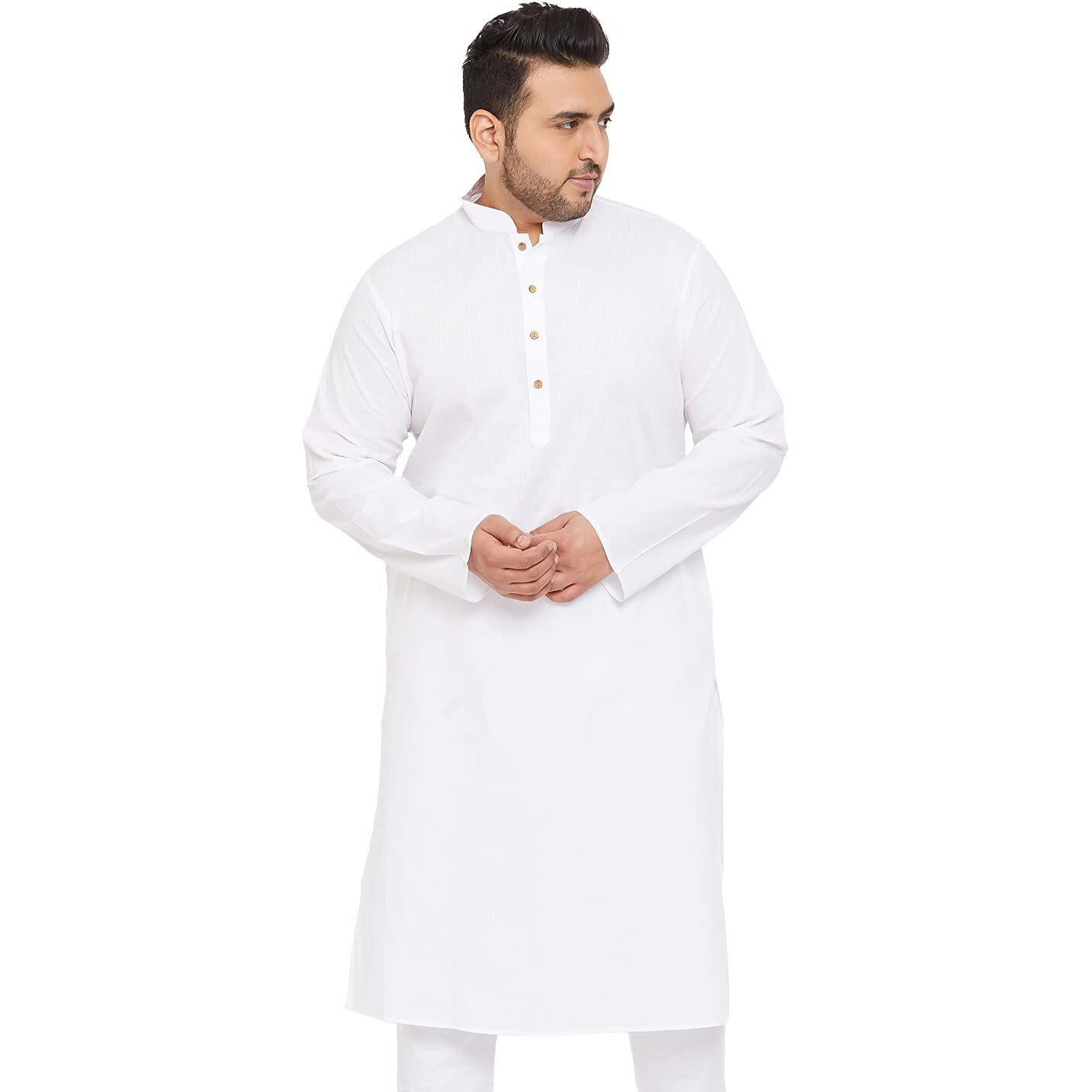 VASTRAMAY Plus Mens Cotton Blend White Kurta - Timeless Elegance for Festivals & Events_VPLUSMK007WH_44