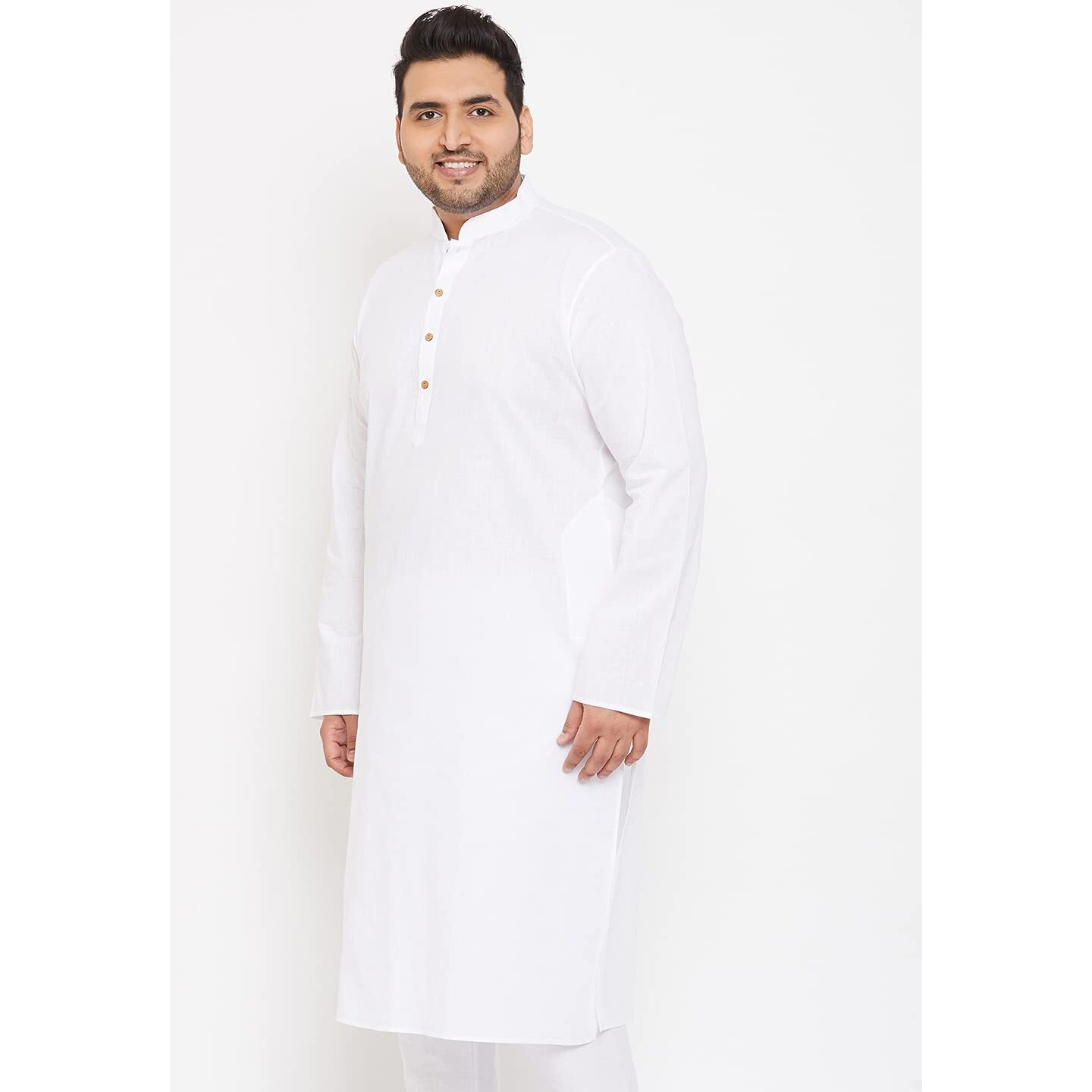 VASTRAMAY Plus Mens Cotton Blend White Kurta - Timeless Elegance for Festivals & Events_VPLUSMK007WH_44