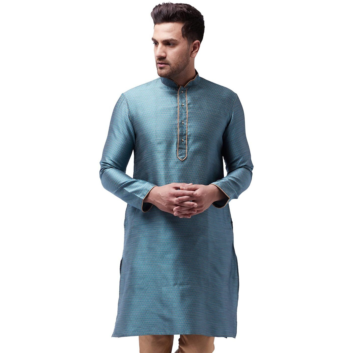 VASTRAMAY Men's Aqua Cotton Silk Blend Kurta_VASMK047AQ_40
