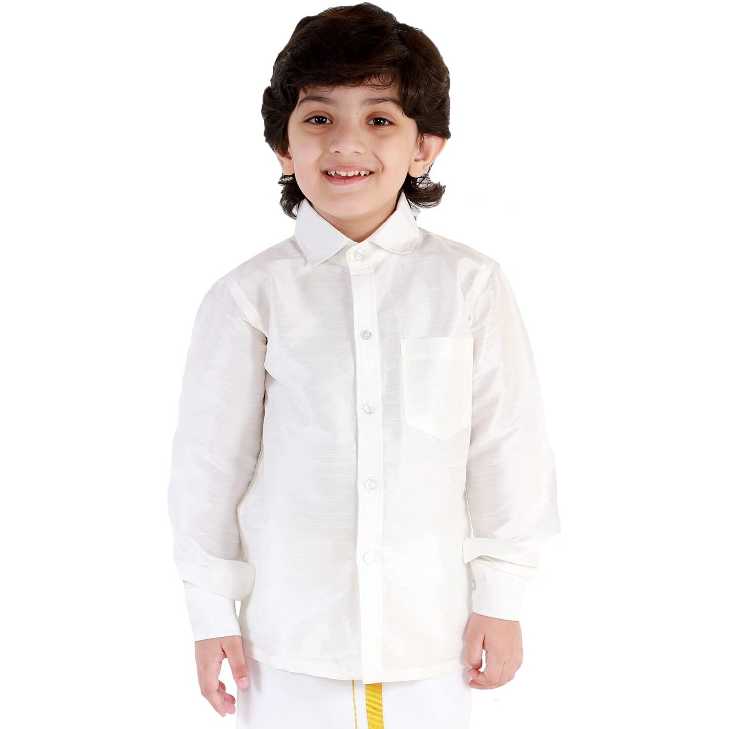 JBN Creation Boys' White Silk Blend Ethnic Shirt | Effortless Style for Everyday Comfort | Modern Designs, Quality Fabrics, and Contemporary Fit for a Relaxed and Trendy