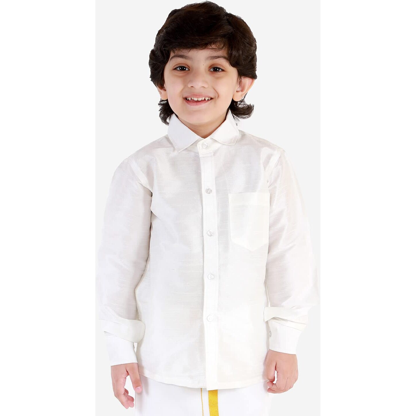 JBN Creation Boys' White Silk Blend Ethnic Shirt | Effortless Style for Everyday Comfort | Modern Designs, Quality Fabrics, and Contemporary Fit for a Relaxed and Trendy