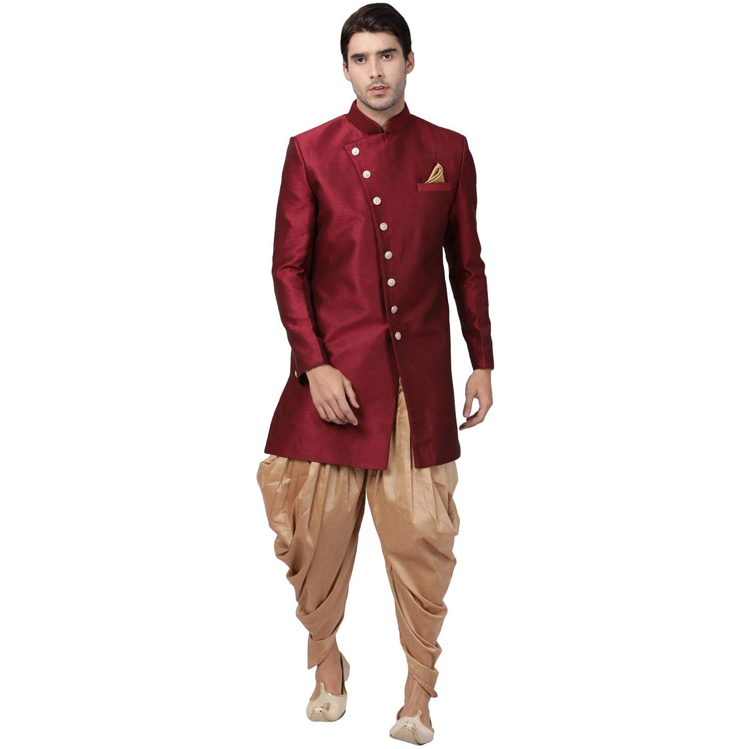 VASTRAMAY Men's Maroon Silk Blend Sherwani Set_VASMIW005MAnCDRG_44