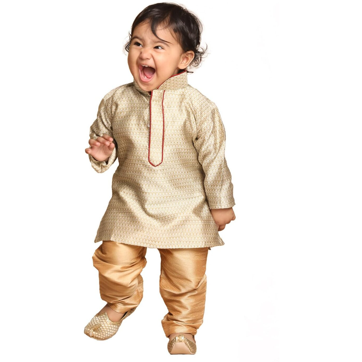 VASTRAMAY Infant Boys Beige and Rose Gold Silk Blend Kurta Pyjama Set_VSHISBK047BGnPRG_14