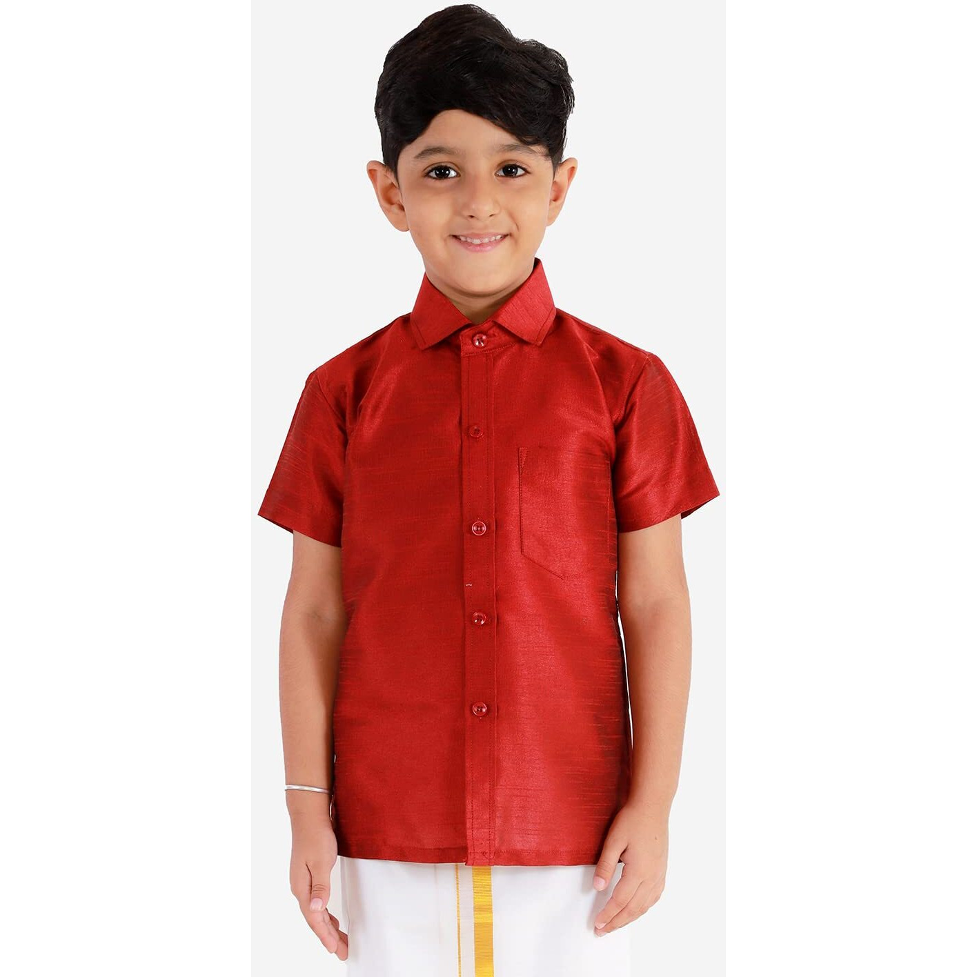 JBN Creation Boys' Maroon Silk Blend Ethnic Shirt | Effortless Style for Everyday Comfort | Modern Designs, Quality Fabrics, and Contemporary Fit for a Relaxed and Trendy