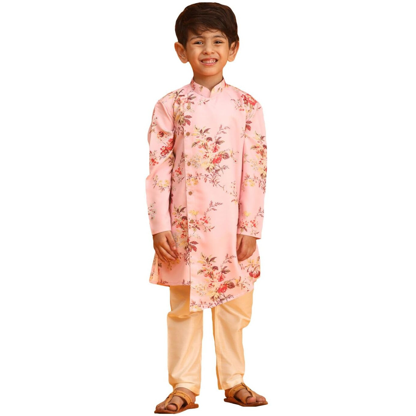 VASTRAMAY Boy's Multicolor Base Pink Kurta Pyjama Set_VASBK180PNnVPCR_26