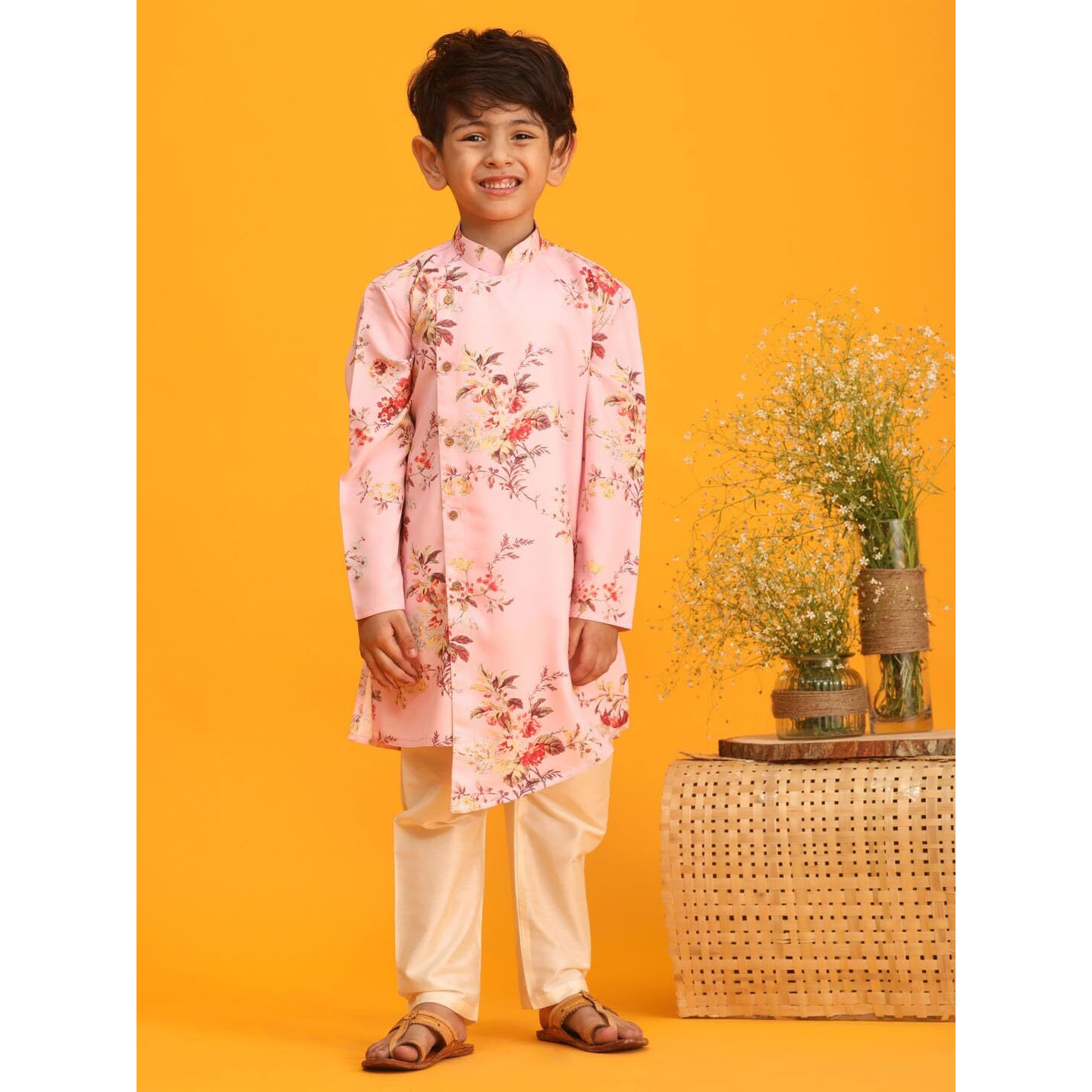 VASTRAMAY Boy's Multicolor Base Pink Kurta Pyjama Set_VASBK180PNnVPCR_26