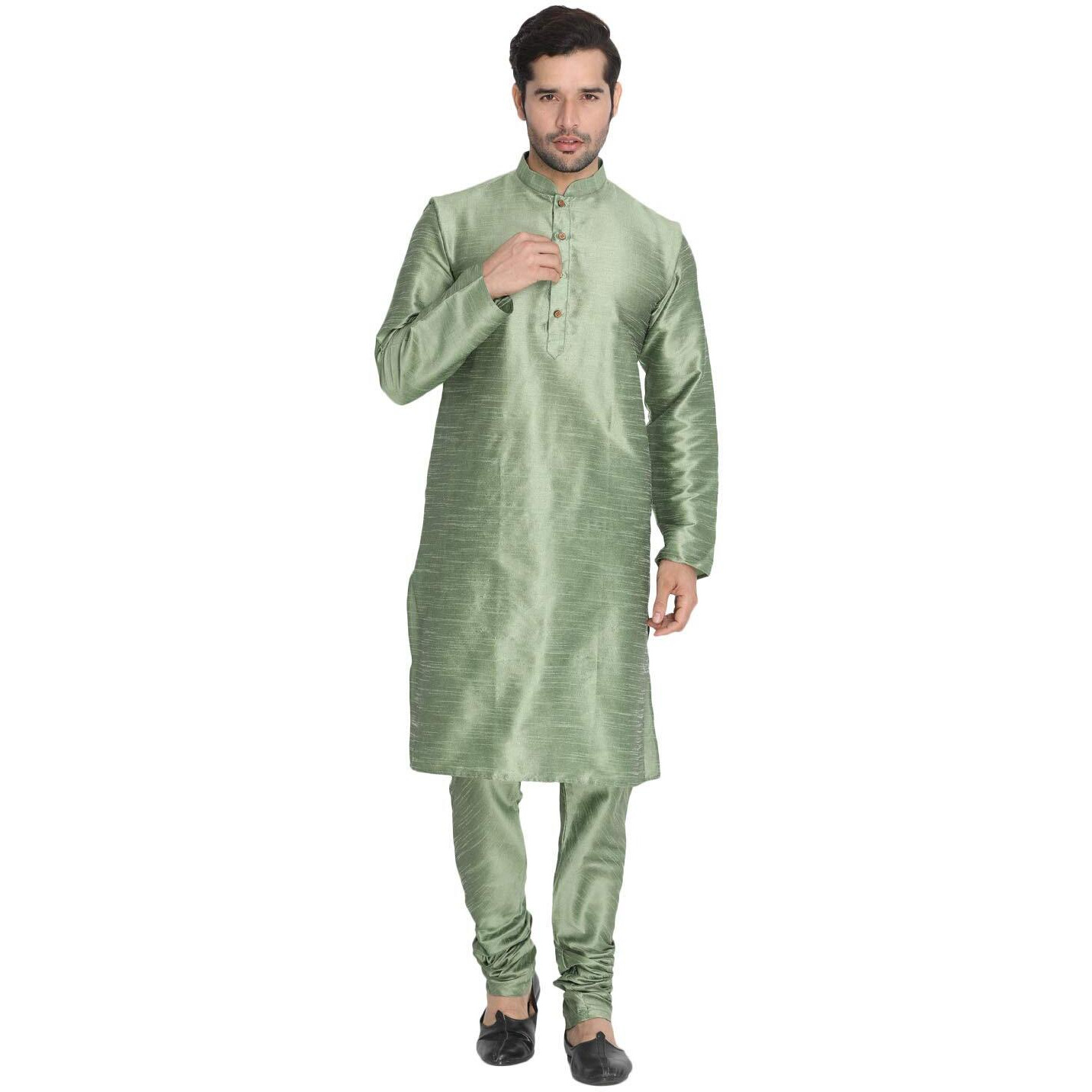 VASTRAMAY Men's Mint Green Cotton Silk Blend Kurta and Pyjama Set_VASMK001MGnPMG_42