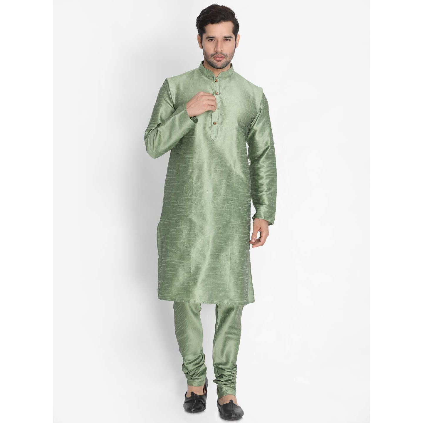 VASTRAMAY Men's Mint Green Cotton Silk Blend Kurta and Pyjama Set_VASMK001MGnPMG_42
