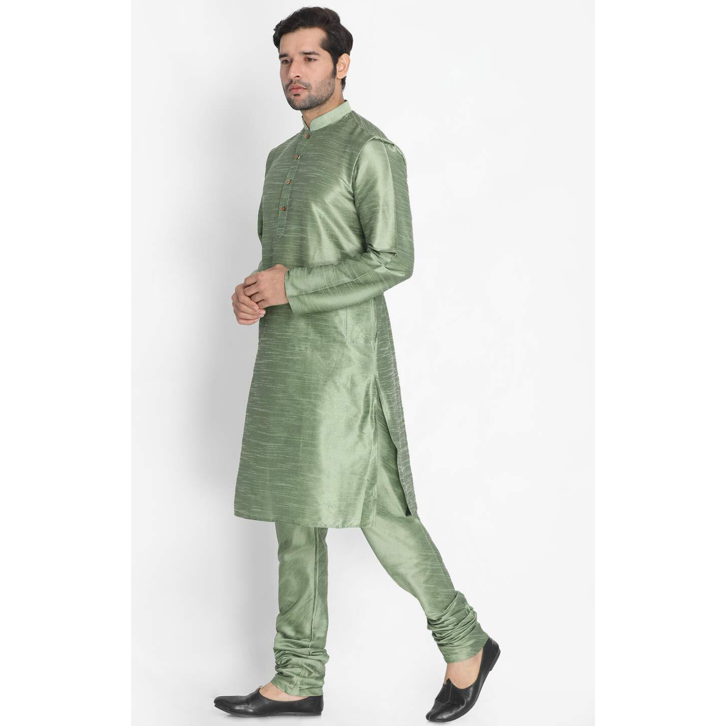 VASTRAMAY Men's Mint Green Cotton Silk Blend Kurta and Pyjama Set_VASMK001MGnPMG_42