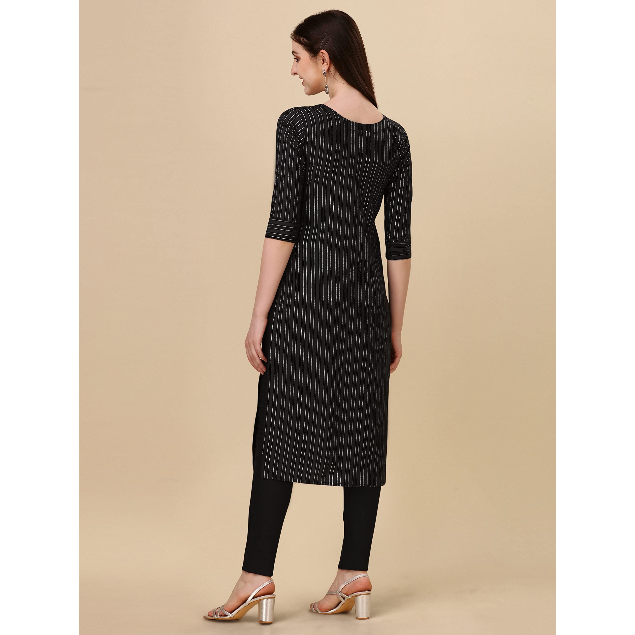 Wedani Women's Cotton Round Neck Casual wear Straight Kurta (KRT514) (Black, X-Large)