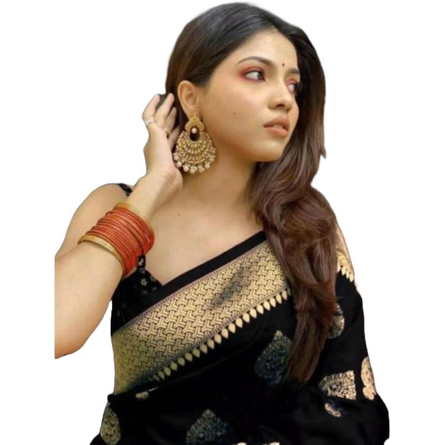 Yashika Women's Jacquard Trendy Banarasi Kanjivaram Black Color Saree with Blouse Material(AZ-YS-P1-SAKINA Purple) (AZ-YS-P1-SAKINA-P-0