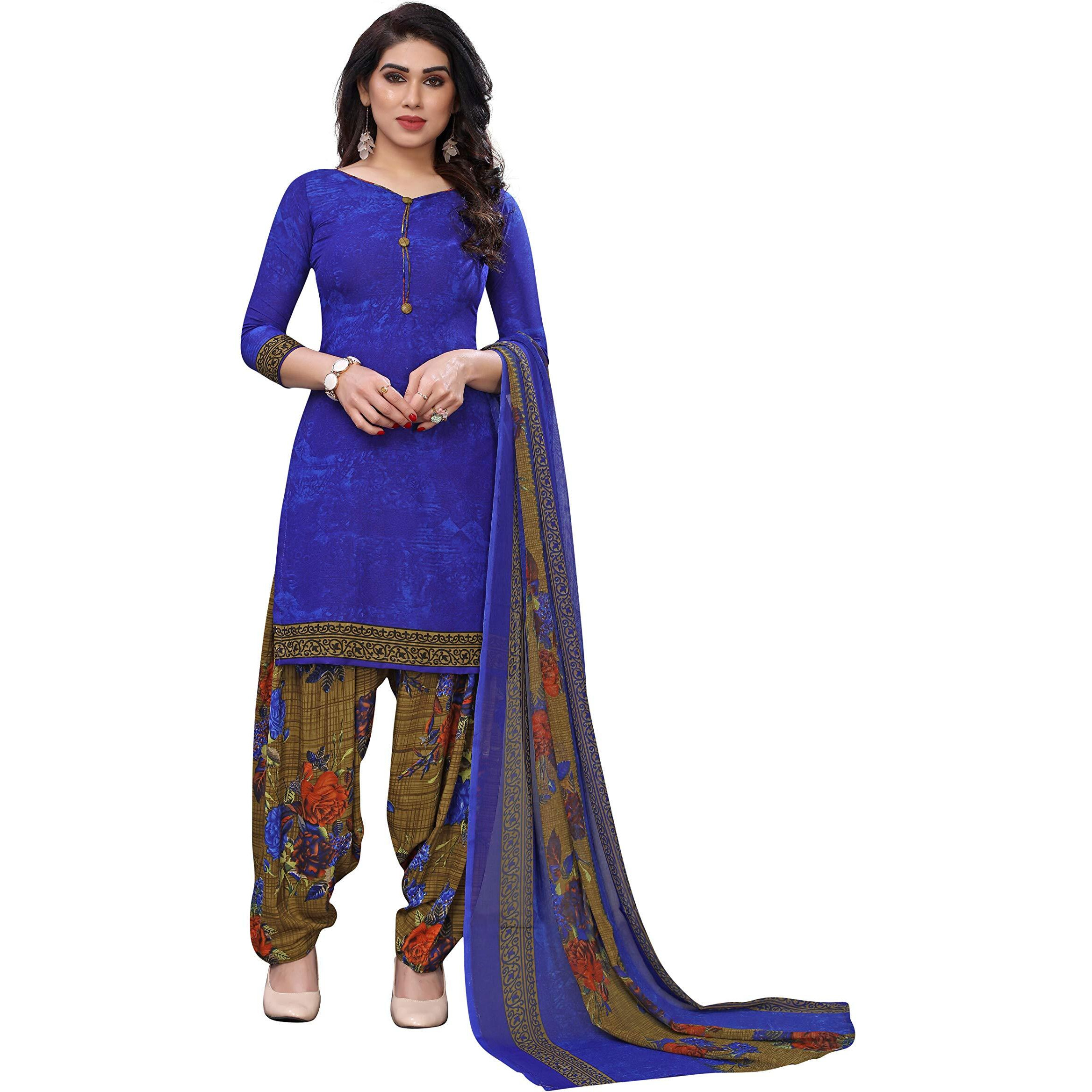Yashika Women's Crepe Dress Material (GULAB Blue FC One Size)