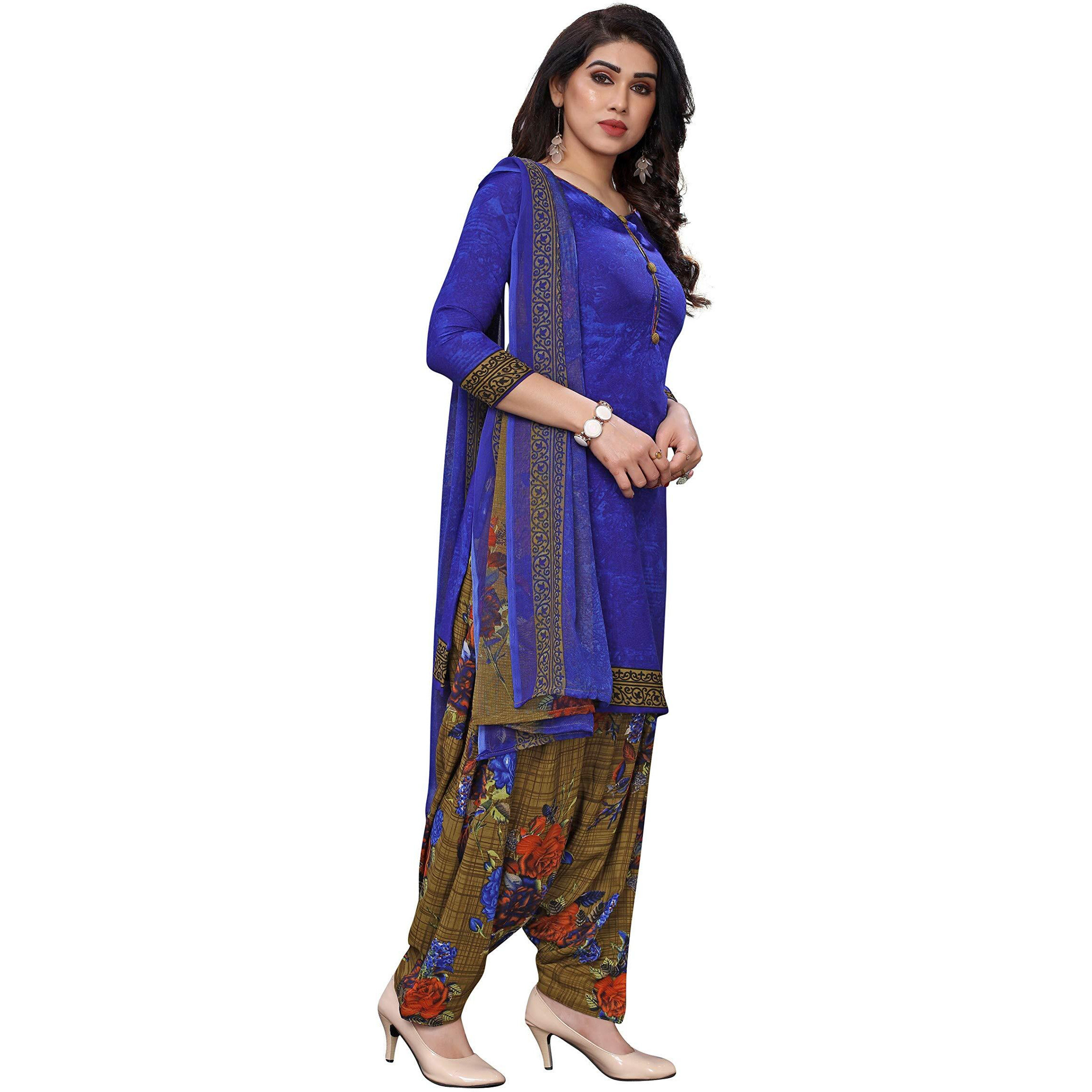Yashika Women's Crepe Dress Material (GULAB Blue FC One Size)