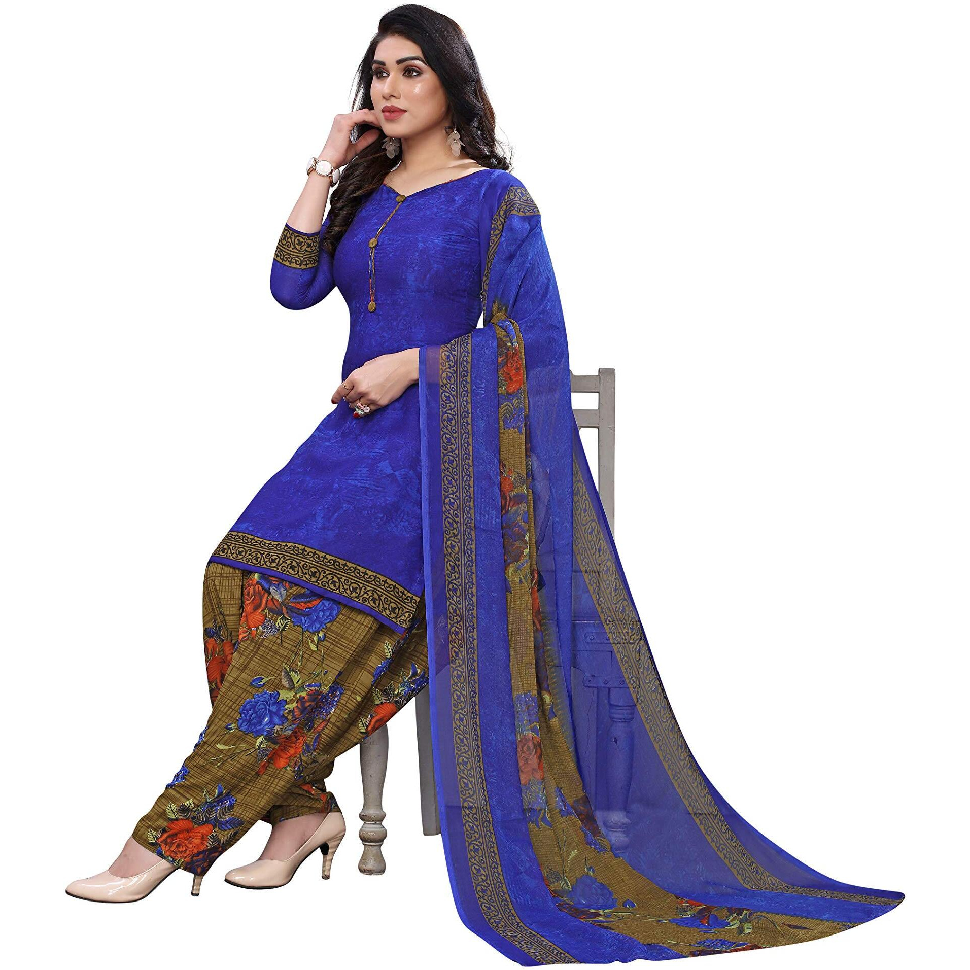 Yashika Women's Crepe Dress Material (GULAB Blue FC One Size)