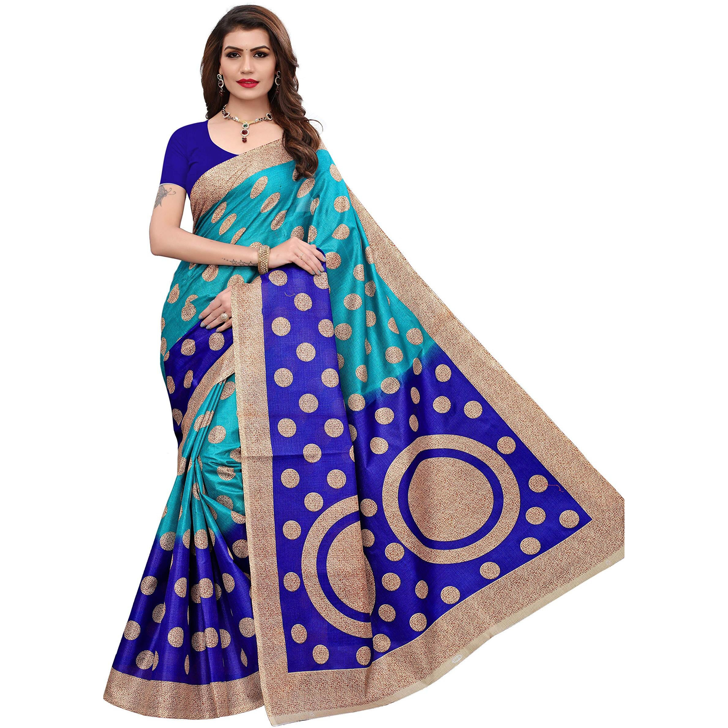 Yashika Women's Polyester Saree With Blouse Piece (SDPL-KORA_Blue_FS_Blue)
