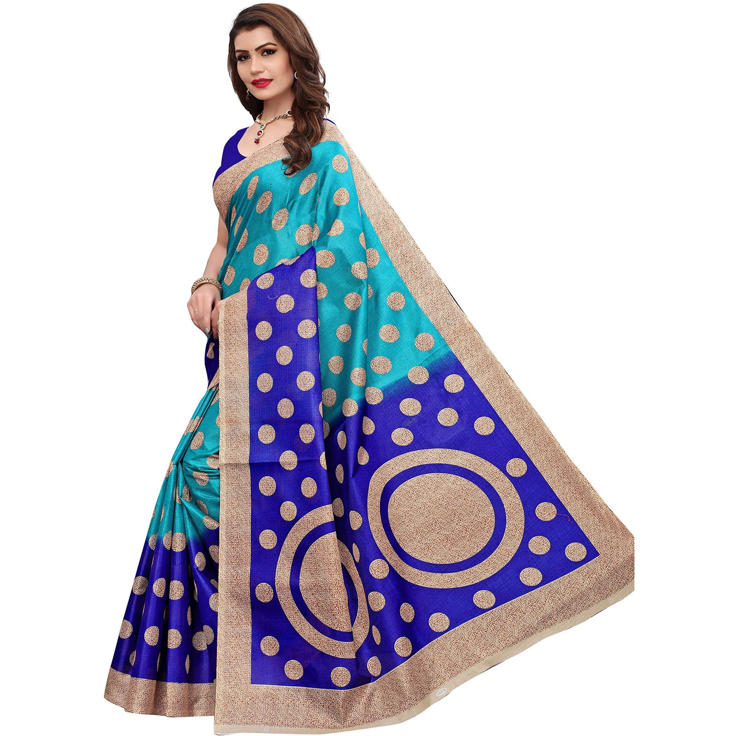 Yashika Women's Polyester Saree With Blouse Piece (SDPL-KORA_Blue_FS_Blue)
