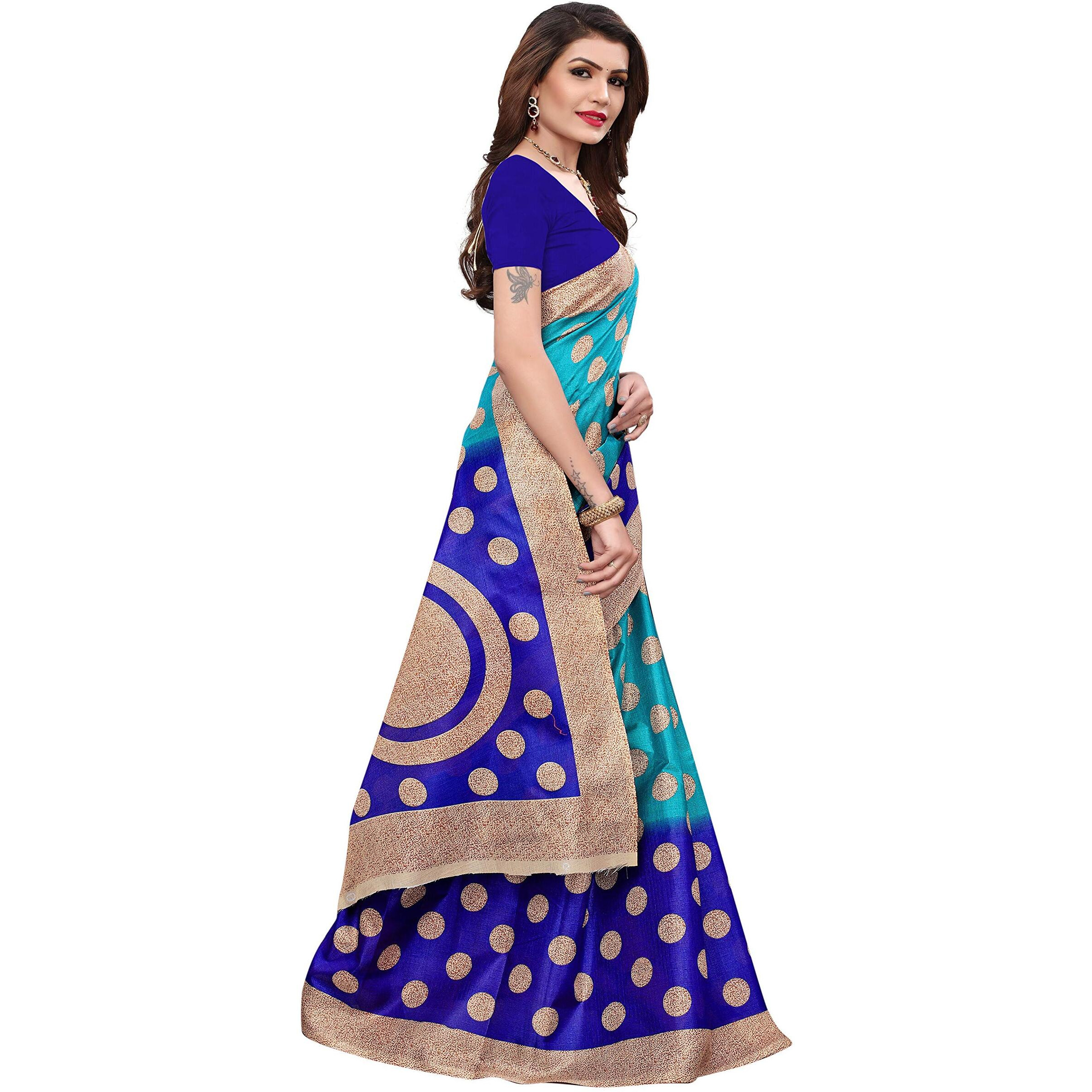 Yashika Women's Polyester Saree With Blouse Piece (SDPL-KORA_Blue_FS_Blue)
