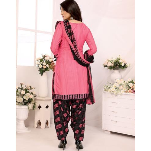 Yashika Women's Printed Dress Material - Unstitched Crepe Fabric Kurti, Pants & Dupatta Set (AZ-YS-P4-NILU PINK), Customizable Length