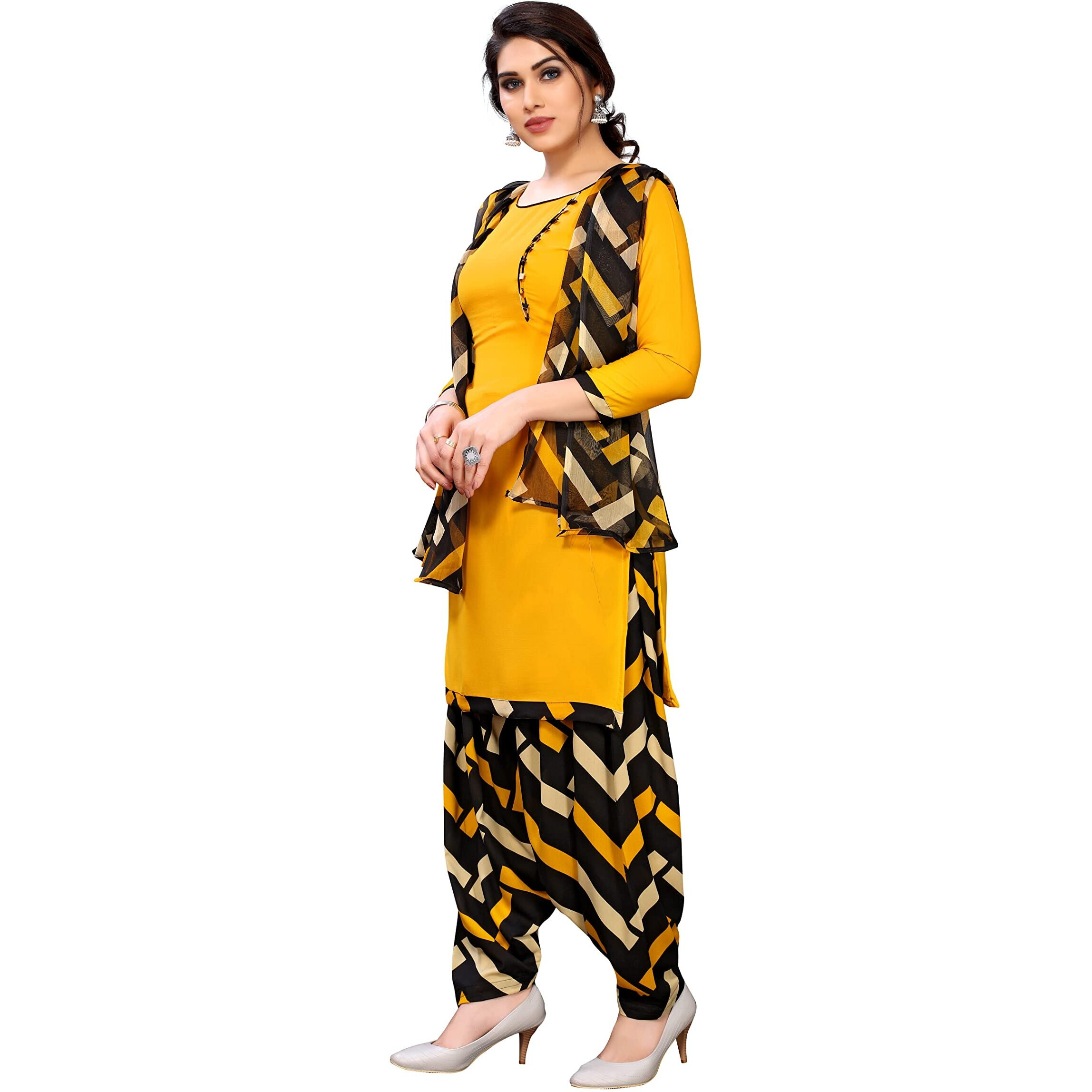 Yashika Women Crepe Salwar Suit Material (Malvika Yellow_Yellow_Free Size)