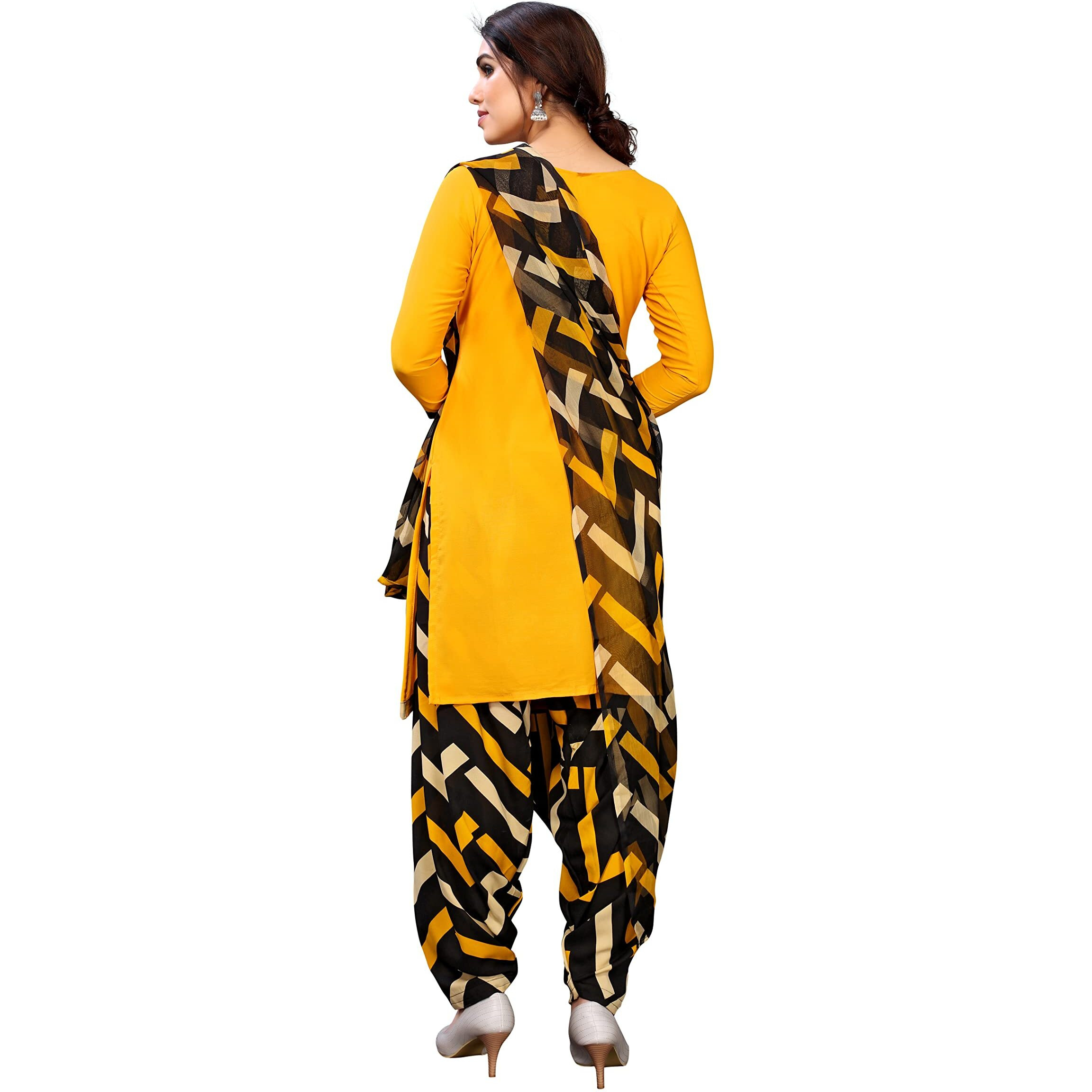 Yashika Women Crepe Salwar Suit Material (Malvika Yellow_Yellow_Free Size)