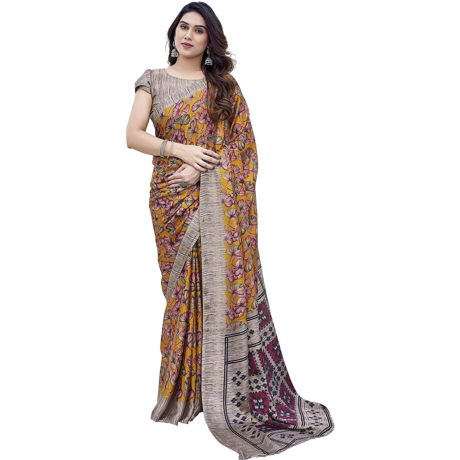 Yashika Women's Elegant Chiffon Saree with Matching Blouse - Elevate Your Style with This Trendy Ensemble Perfect for Special Occasions (AZ-YS-P1-GOPIKA MUSTARD)