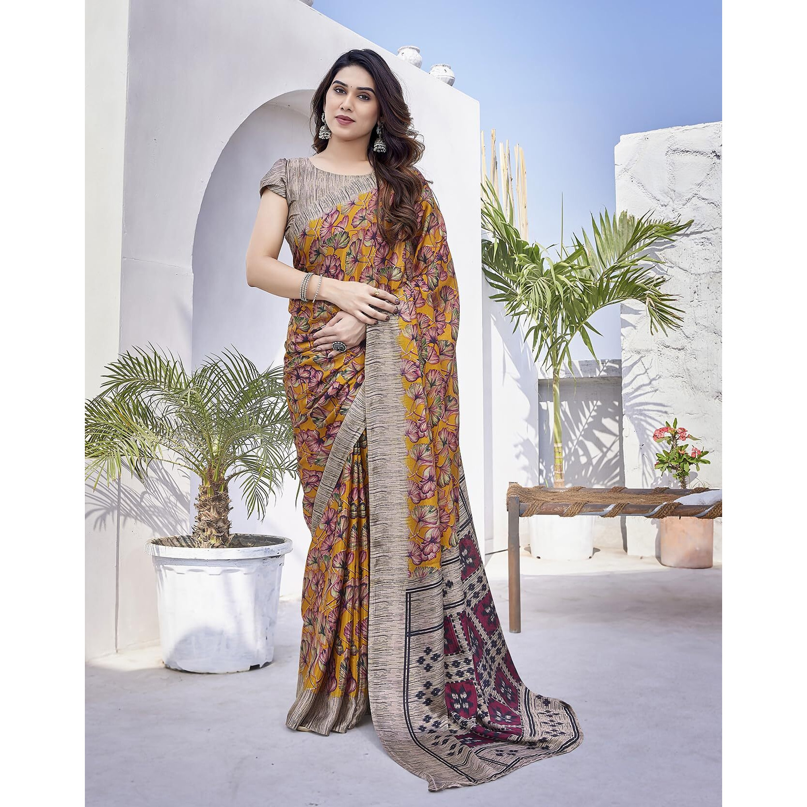 Yashika Women's Elegant Chiffon Saree with Matching Blouse - Elevate Your Style with This Trendy Ensemble Perfect for Special Occasions (AZ-YS-P1-GOPIKA MUSTARD)