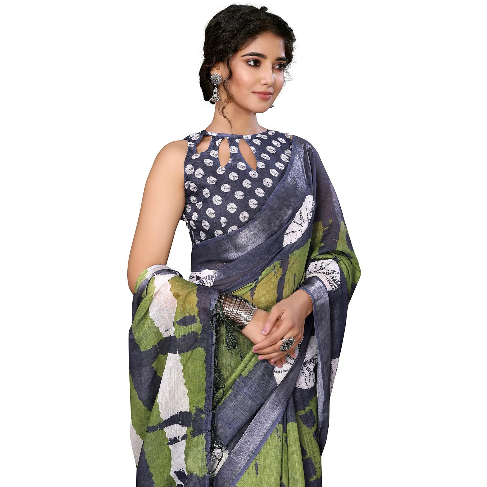 Yashika Women's Plain Digital Print Cotton Silk Blend Saree with Silver Weaving Border Tassels-Elegant Ethnic Wear for Festive and Casual Occasions (AZ-YS-P3-TIGER 01 to 06-Parent_Tiger 02-Grey)