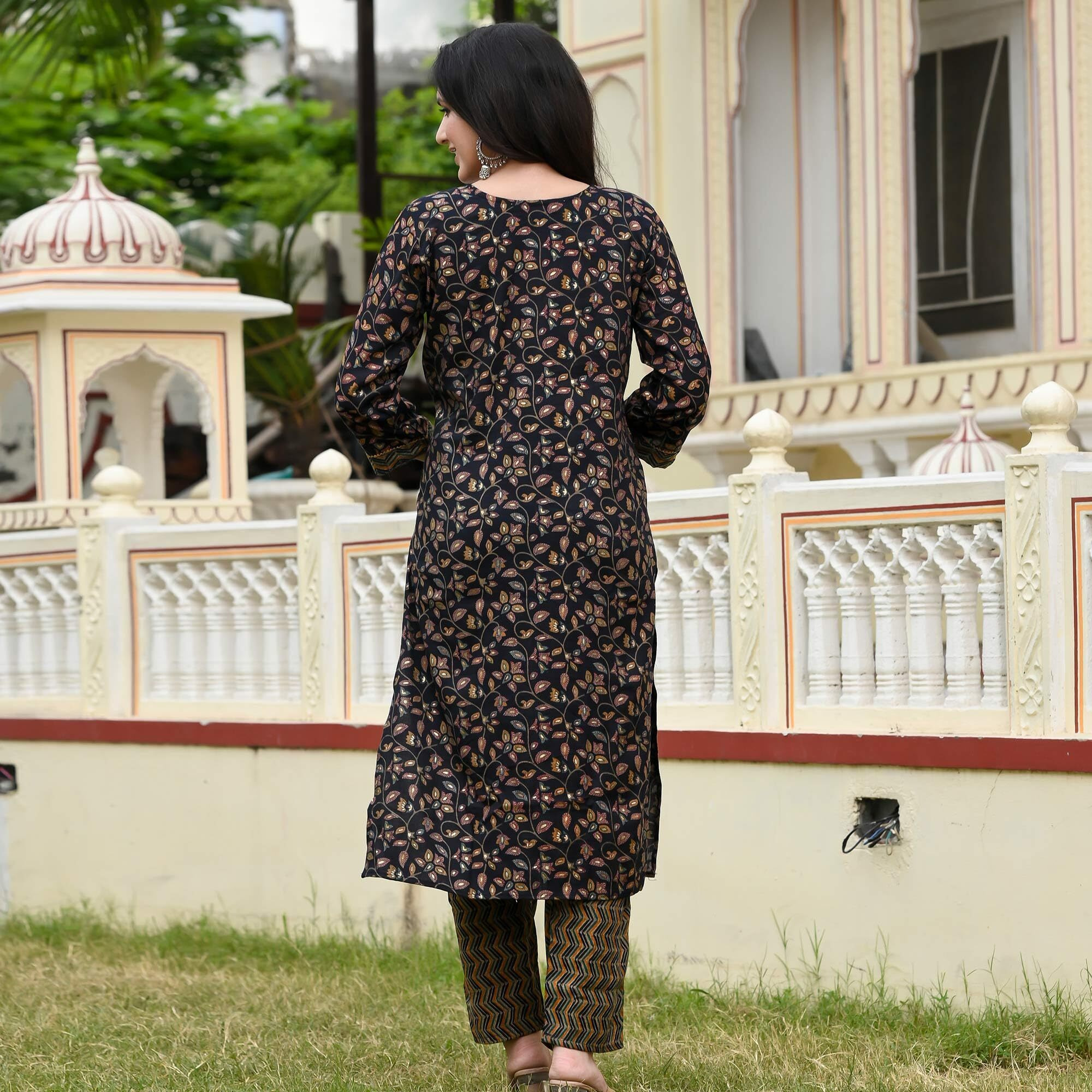Yashika Women's Embroidered Cotton Straight Kurta Set with Pants & Dupatta - Elevate Your Style with This Exquisite Ensemble (AZ-YS-OG-KS2108-S) Black
