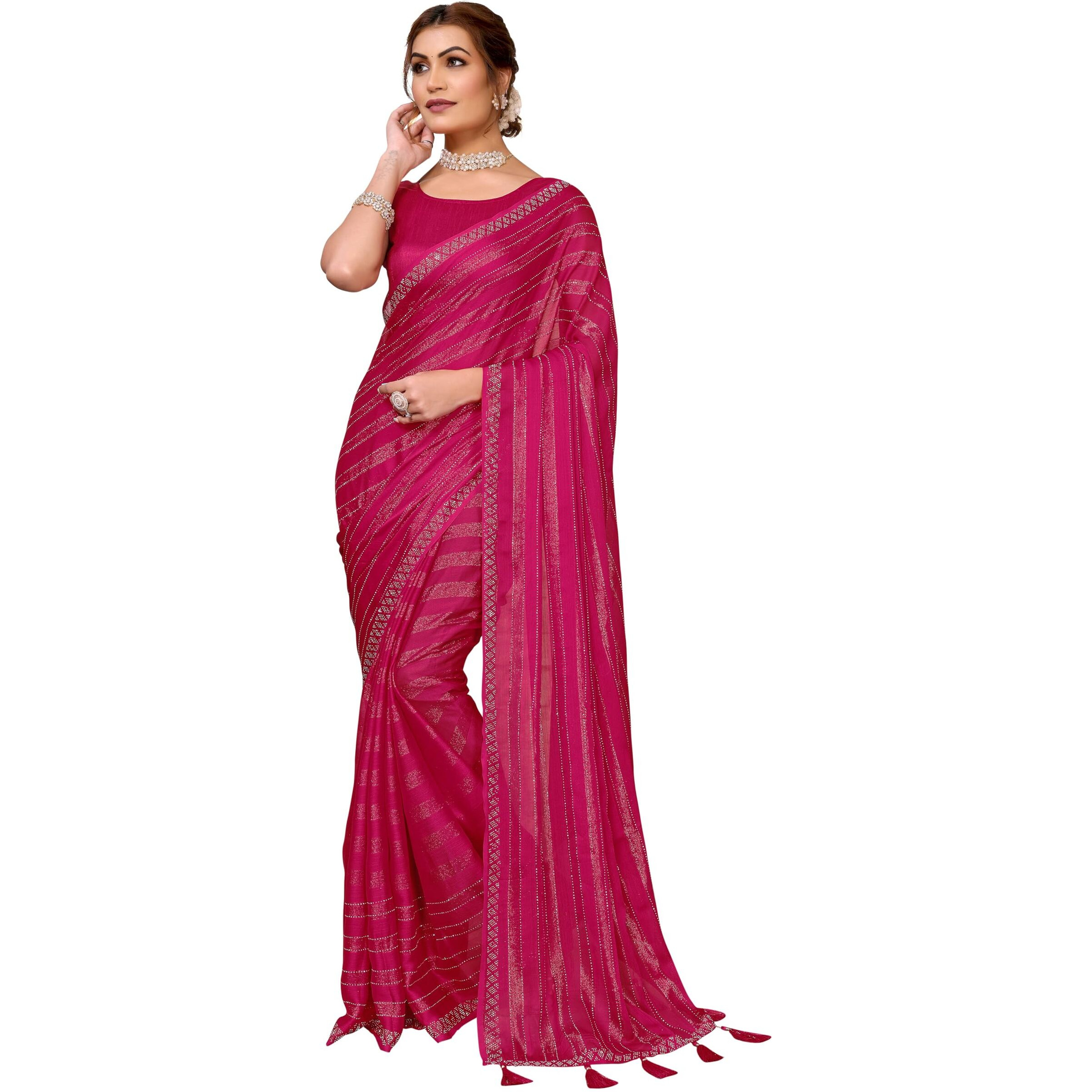 Yashika Women's Woven Chiffon Latest Black Rangoli Fabric Saree with Lace and Blouse Material (AZ-YS-P1-SWARNA-TANIKSHA-Parent-NEW_Pink)