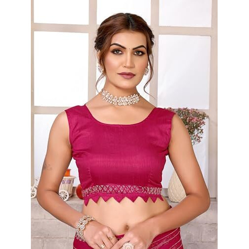 Yashika Women's Woven Chiffon Latest Black Rangoli Fabric Saree with Lace and Blouse Material (AZ-YS-P1-SWARNA-TANIKSHA-Parent-NEW_Pink)