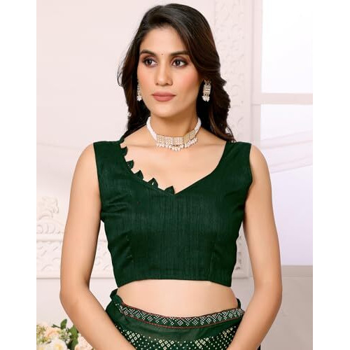 Yashika Women's Woven Latest Georgette and Hot Fix Lace Saree with Unstitched Blouse Material (AZ-YS-P1-BANDANA-Parent_Green)