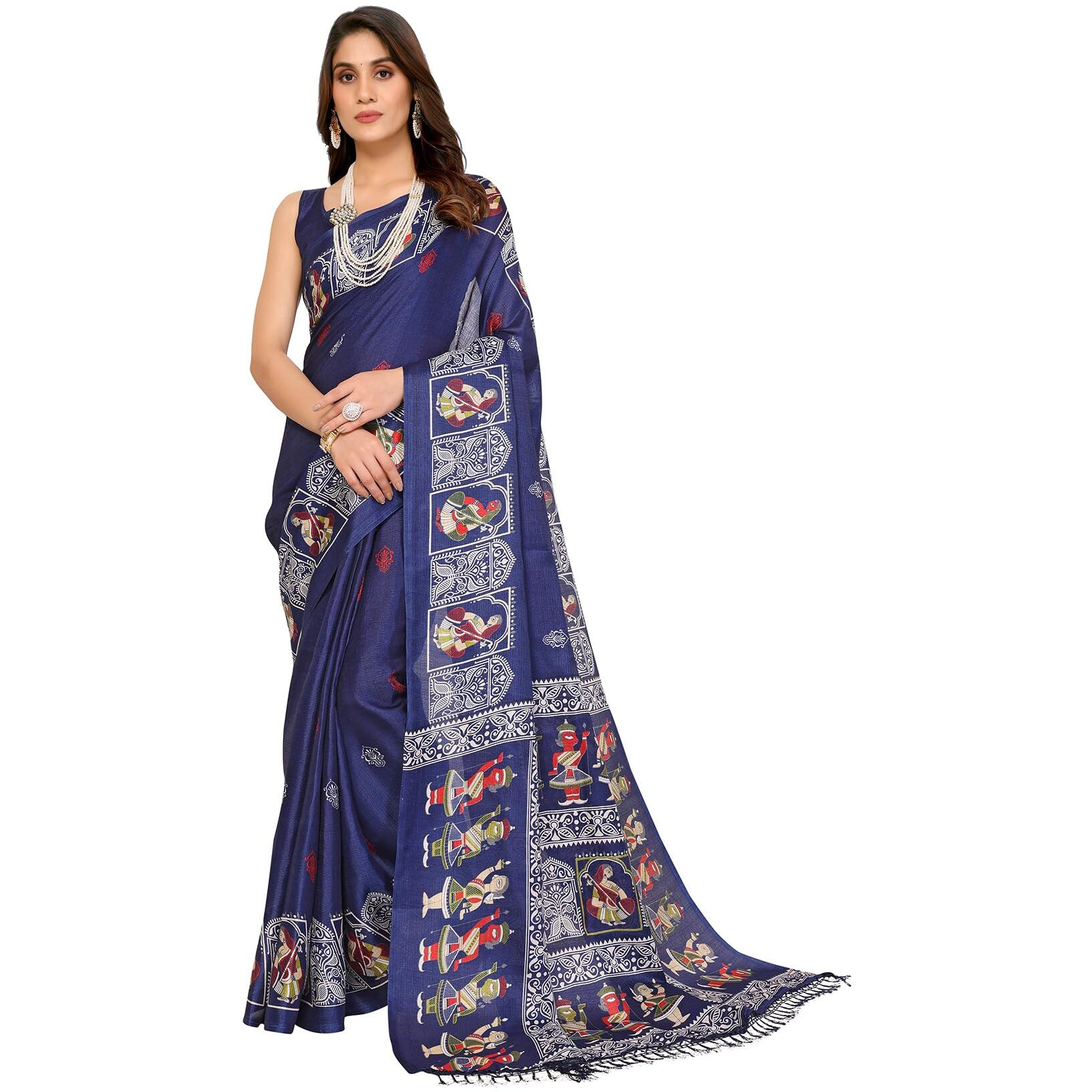 Yashika Women's Woven Latest Art Silk and Tassels Saree with Unstitched Blouse Material (AZ-YS-P1-NAFIZA-Parent_Navy)