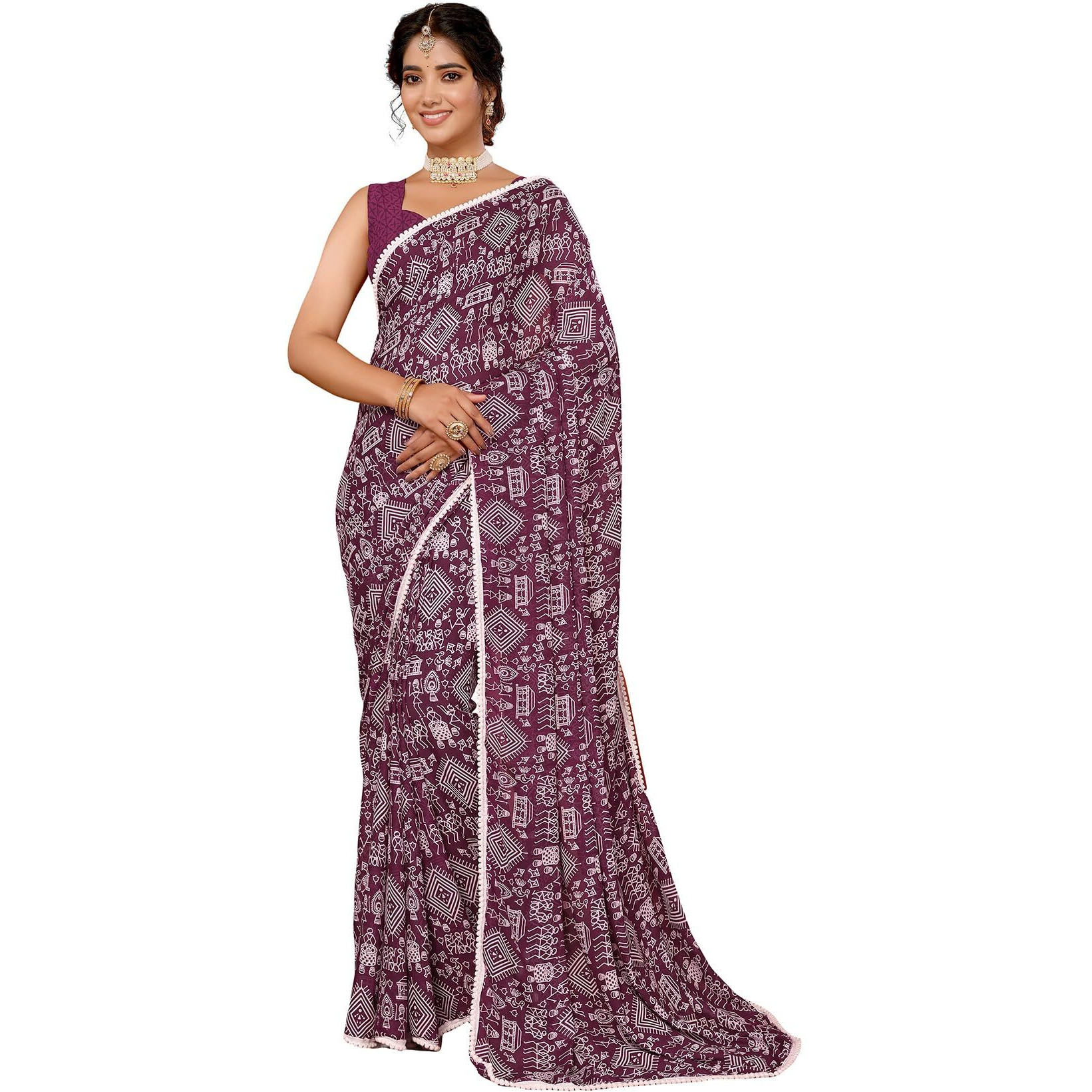 Yashika with Unstitched Blouse Material Lace Border Georgette Women's Printed Saree (AZ-YS-P1-ARSHA-Parent_Purple)